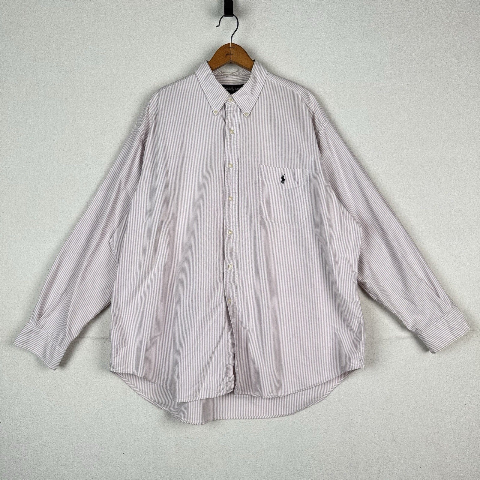 Vtg Polo Ralph Lauren University Big Shirt Fit Mens Purple Striped Oxford 2XL