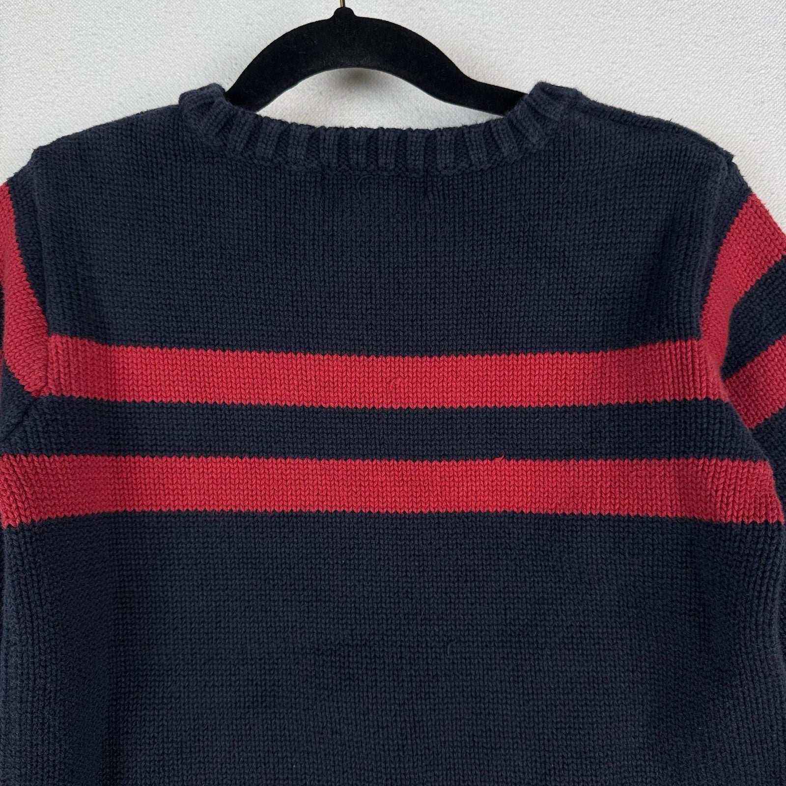 Vintage Polo Ralph Lauren Black Red Striped Pullover Crewneck Sweater Boys Sz 5