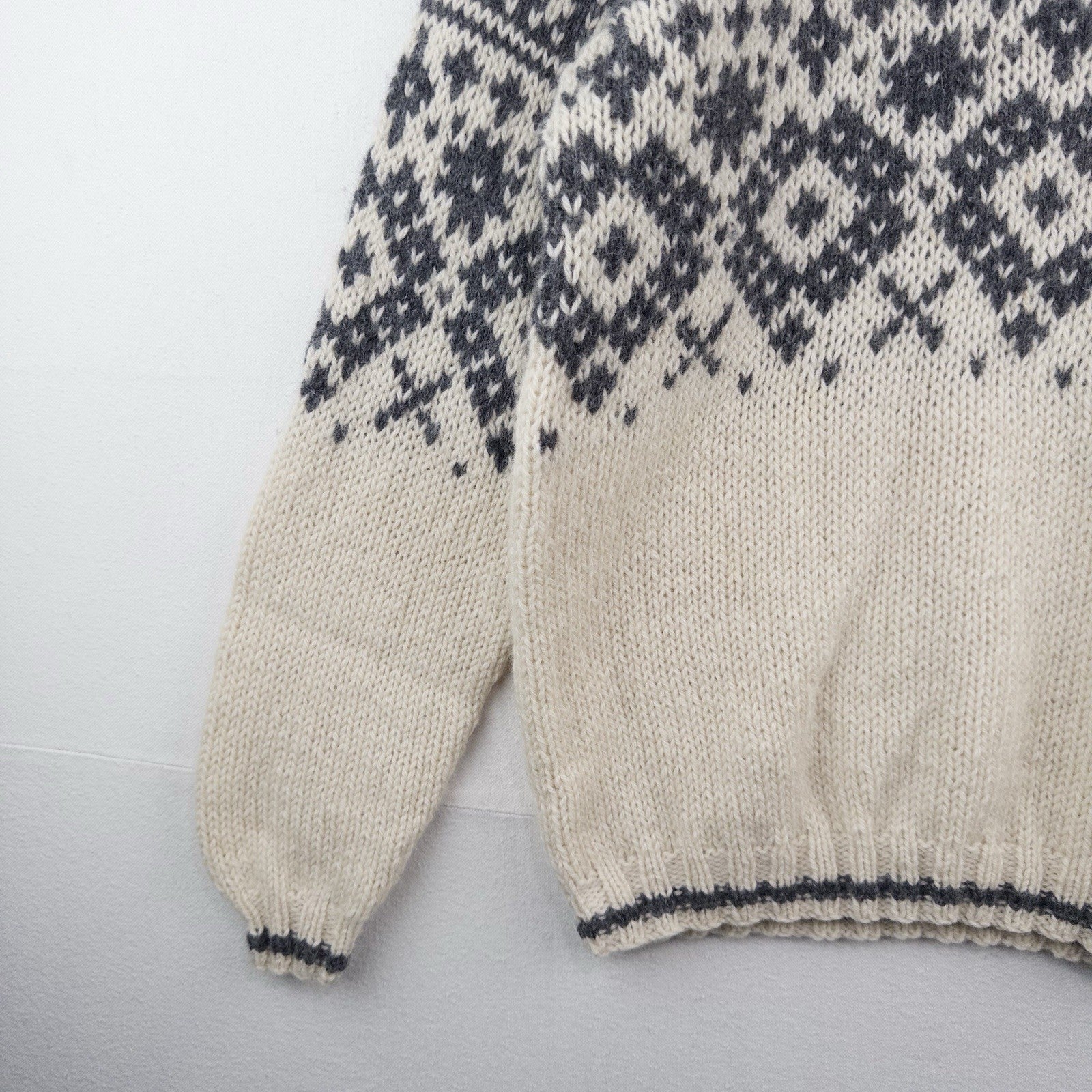 90’s Vintage J Crew Oarsman Wool Sweater Men’s M Fair Isle Chunky Gray Cream