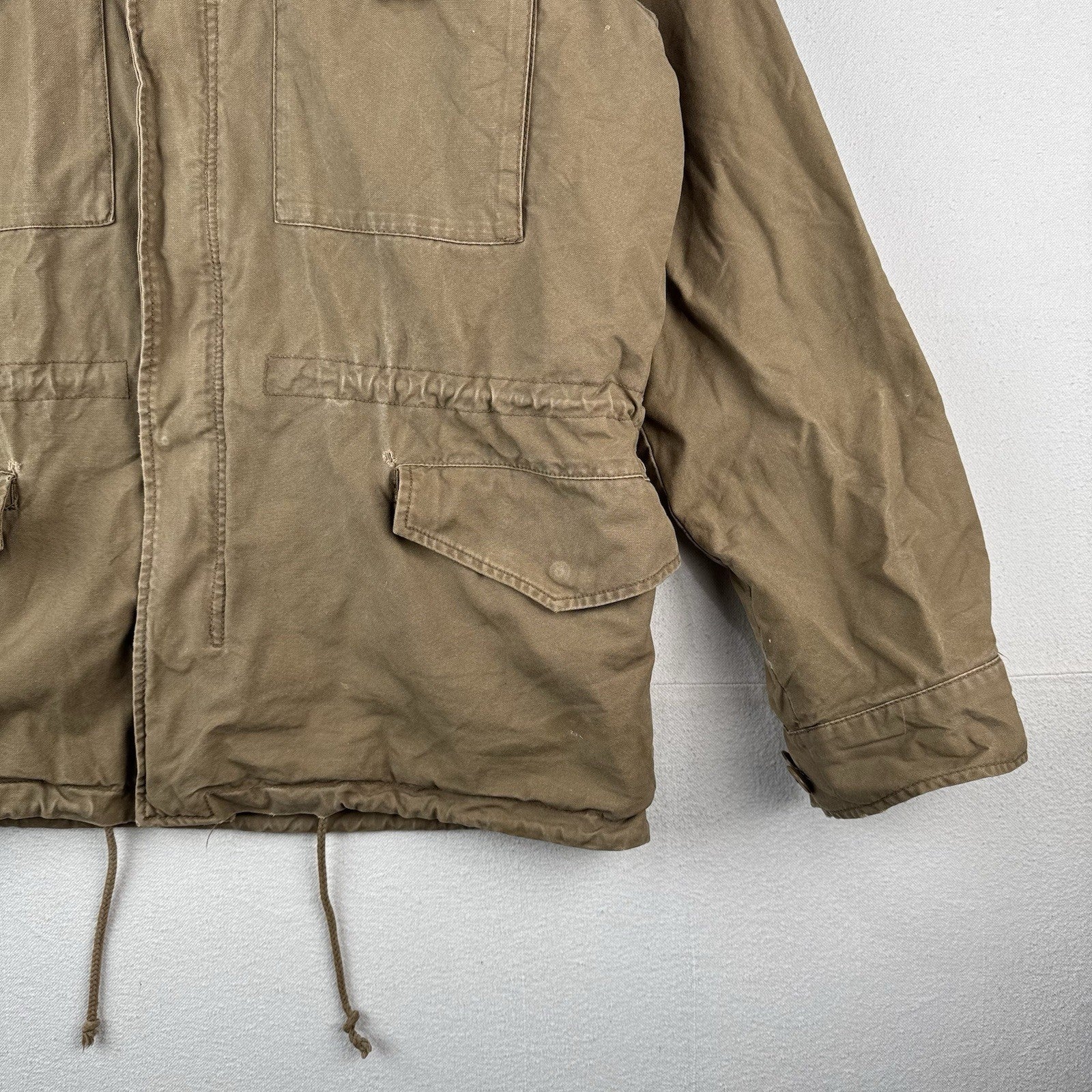 American Eagle M-65 Style Field Jacket Mens L Khaki Military Stowaway Hood *Read