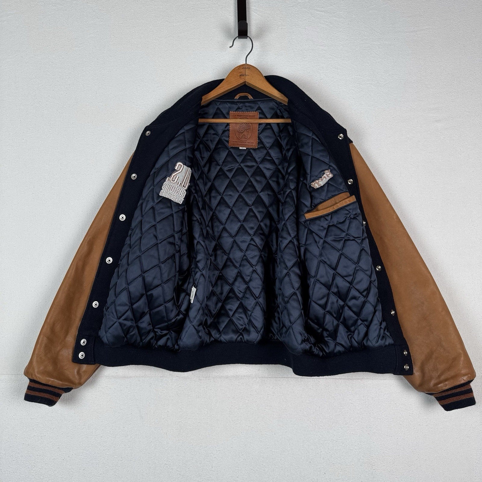 US Customs X Golden Bear Varsity Navy Wool Leather Jacket Mens Large Made USA