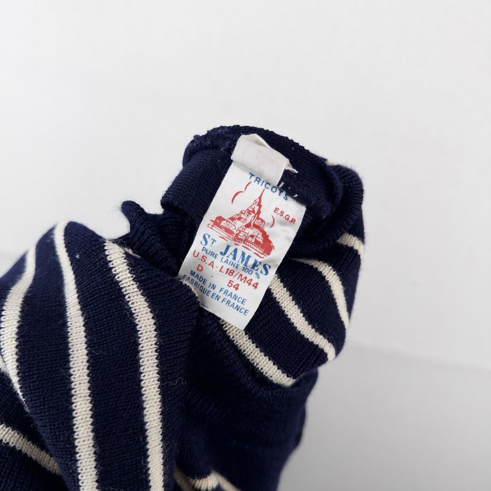 70’s Saint James Wool Sweater Bretone Stripe Button Shoulder Made France Blue M