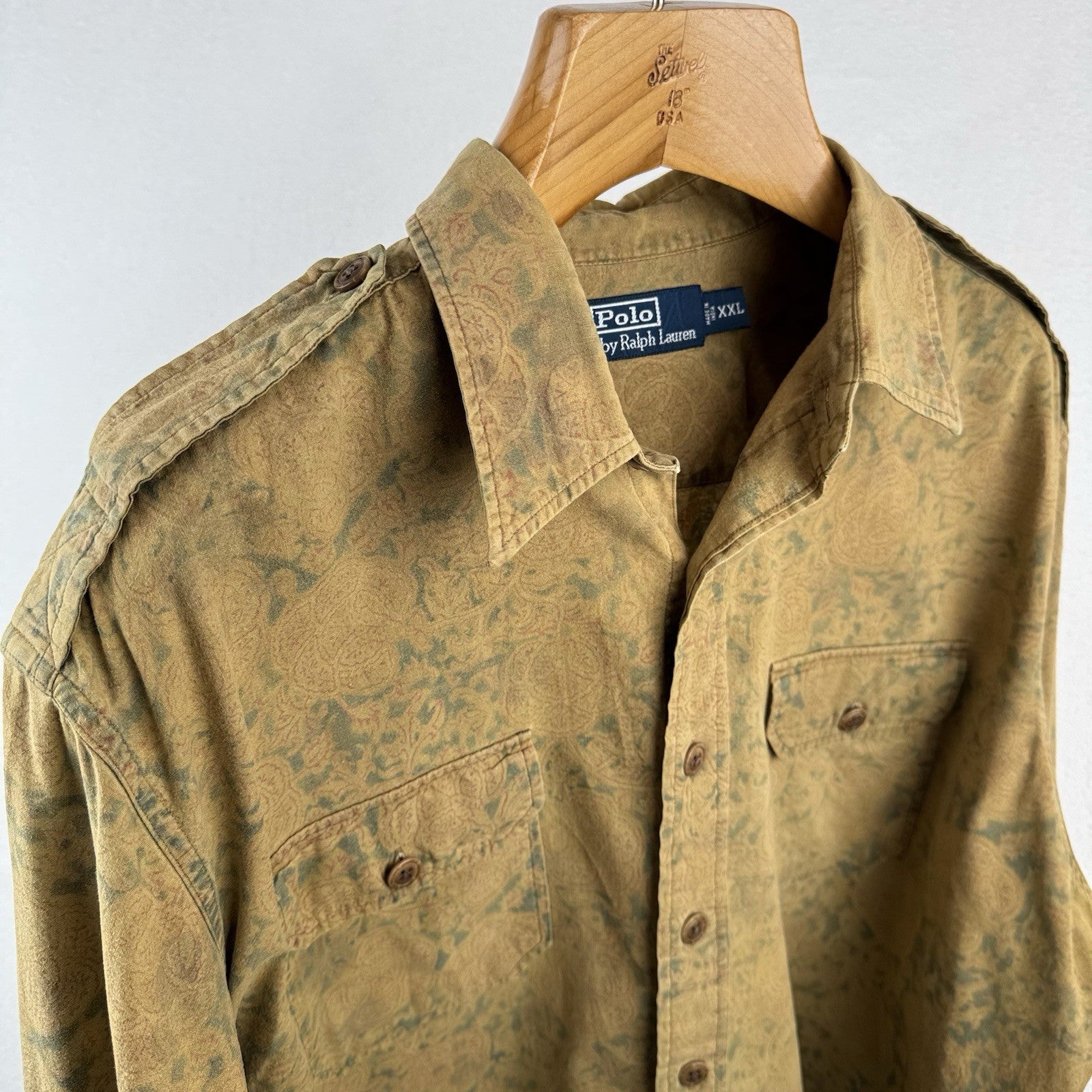 90’s Vtg Polo Ralph Lauren Safari Paisley Ink Wash Floral Button Shirt Mens 2XL