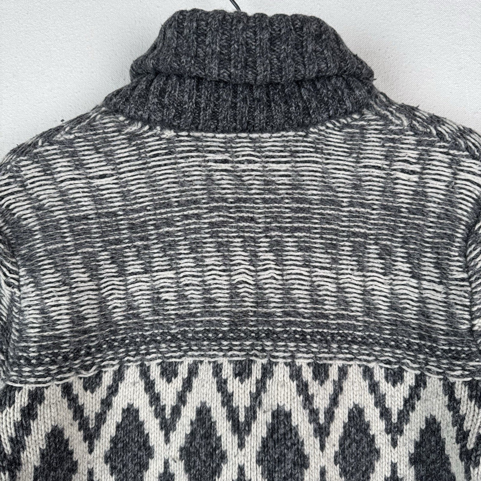 Gap Lambswool Cardigan Sweater Mens M Shawl Collar Nordic Chunky Gray Off-White