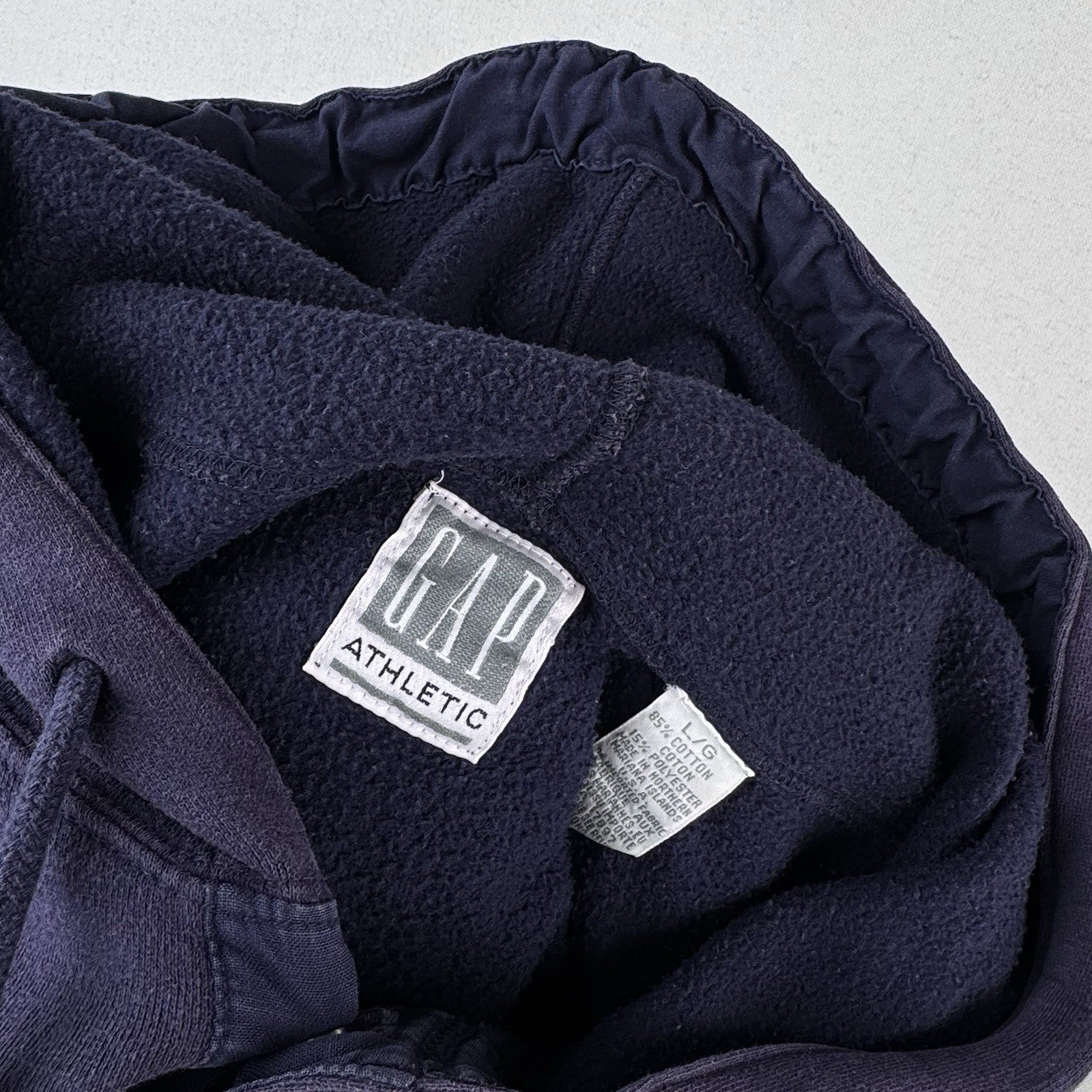 90’s Vtg GAP Athletic Hoodie Men Large Blue Button Drawstring Faded Distressed
