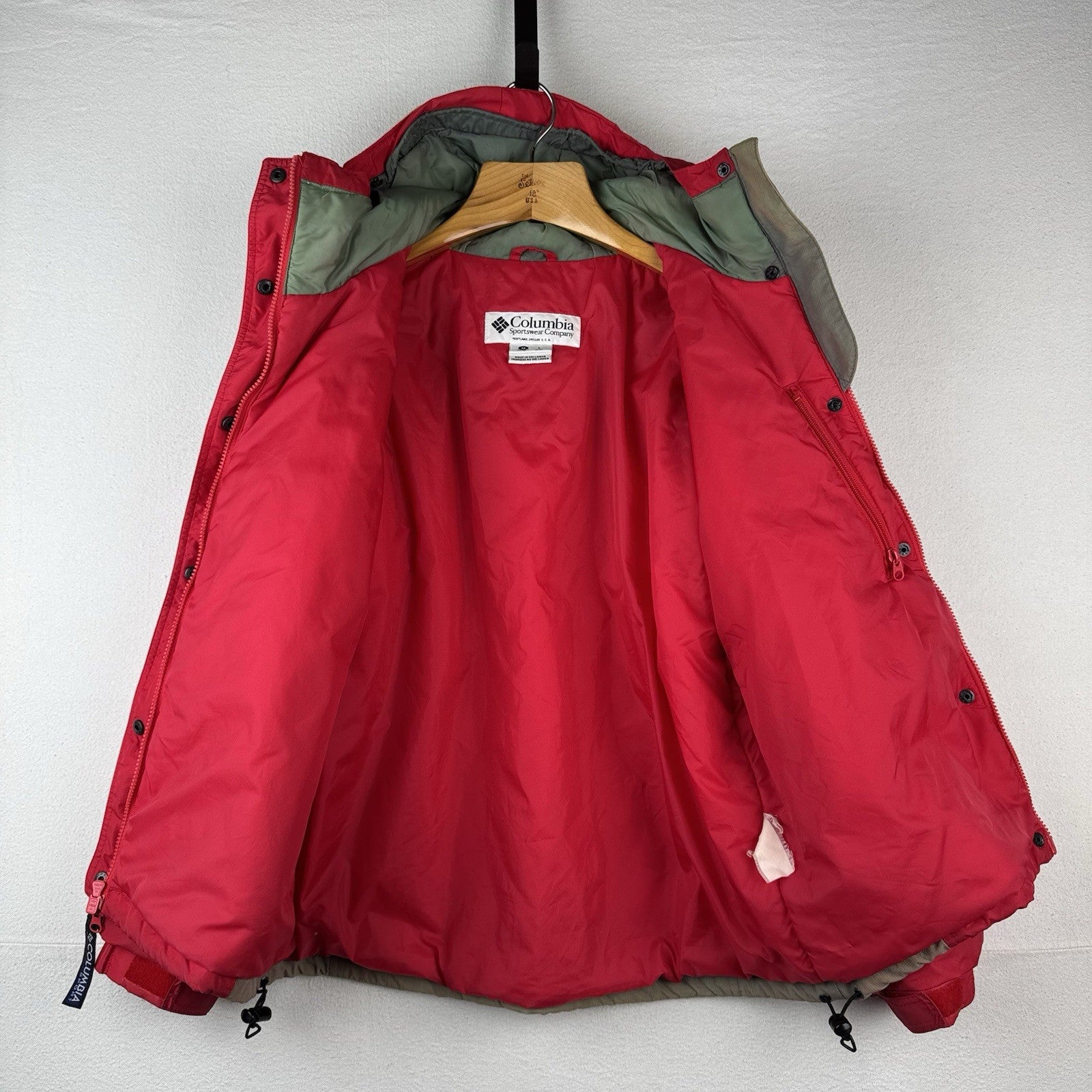 90’s Vtg Columbia Sportswear Portland Women's Large Red Hooded Parka Jacket Coat