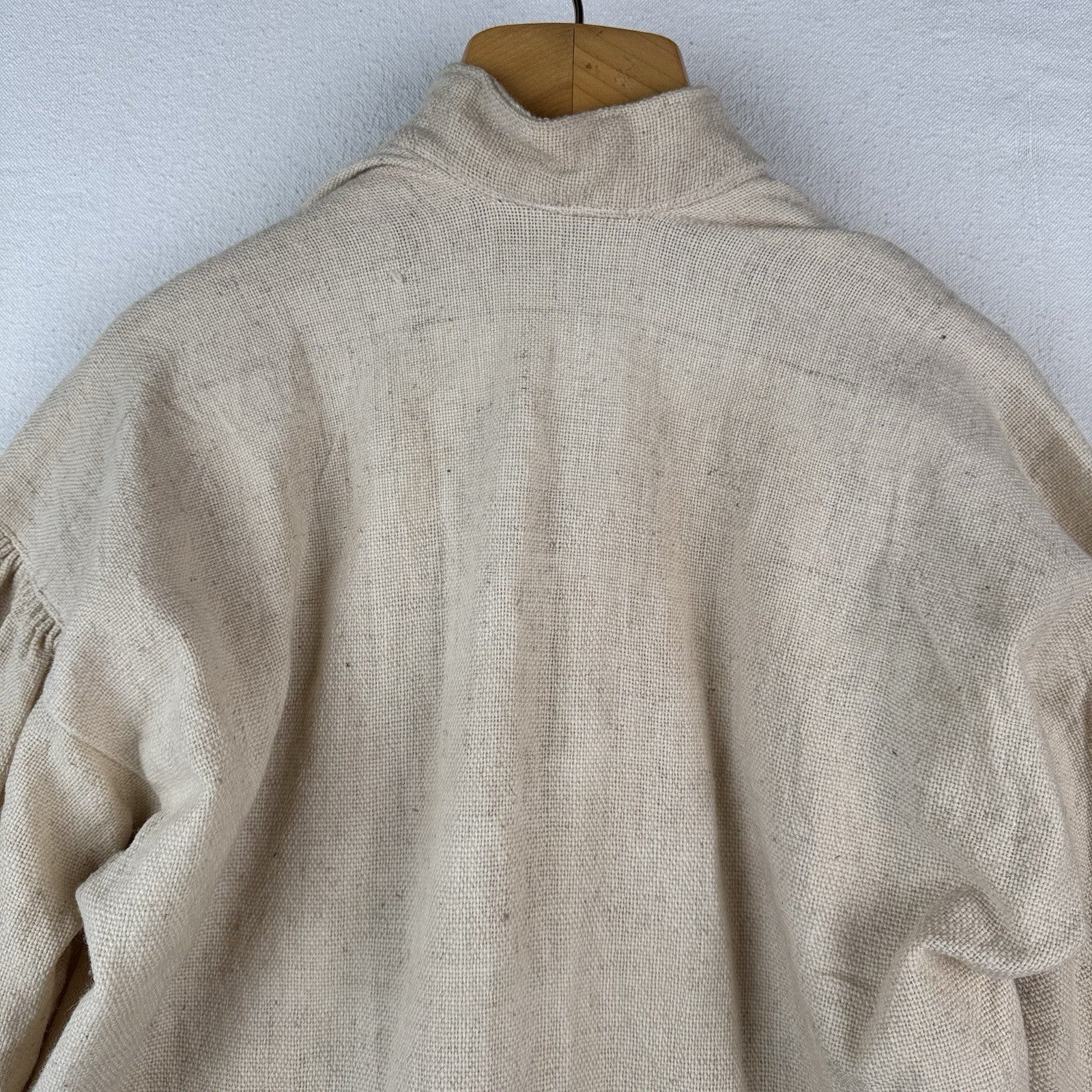 Handmade Linen V-neck Balloon Sleeve Tunic Beige Vintage Poet Shirt 42” Chest
