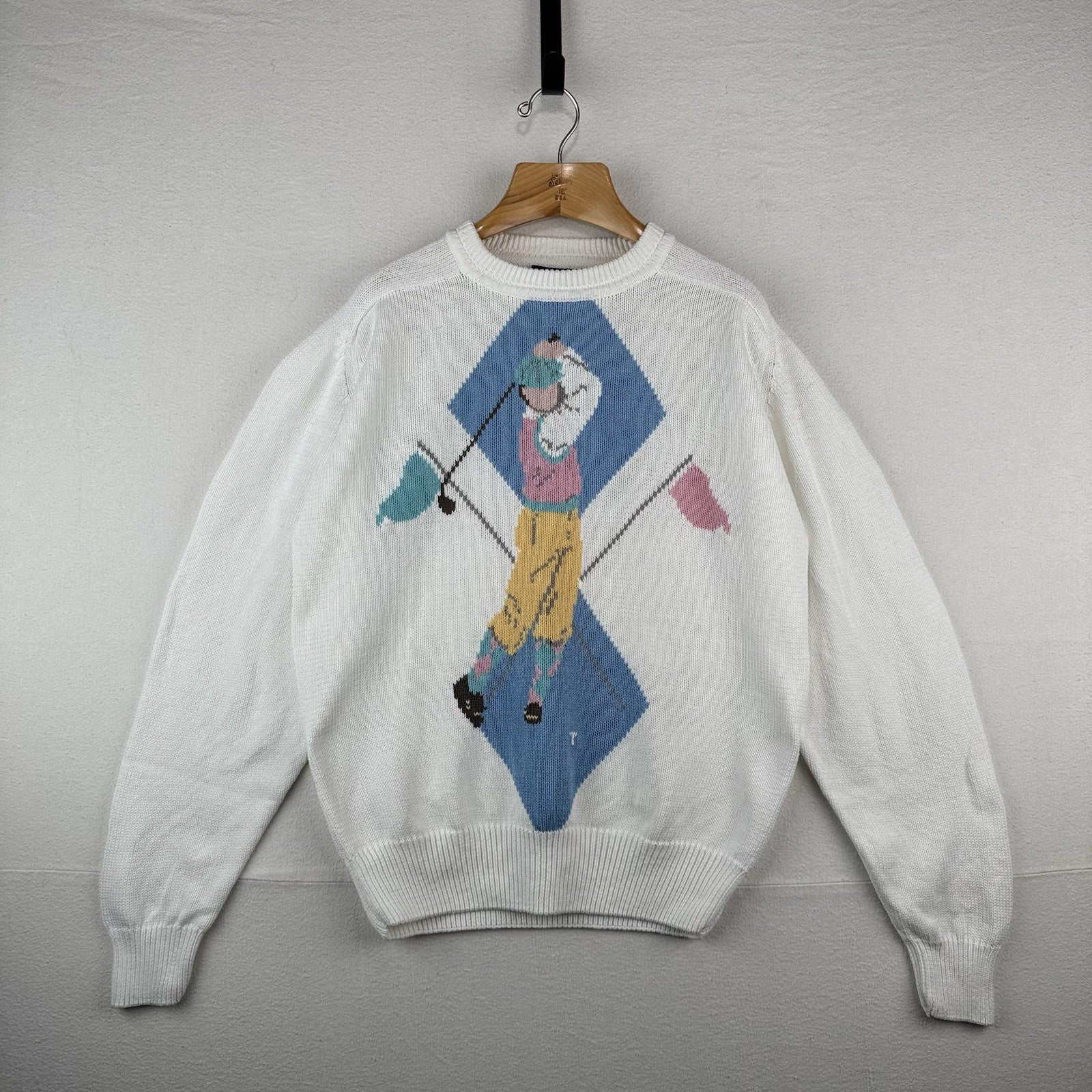 90s Vintage Gant Hand Intarsia Men’s XL Knit Golf Sweater Graphic