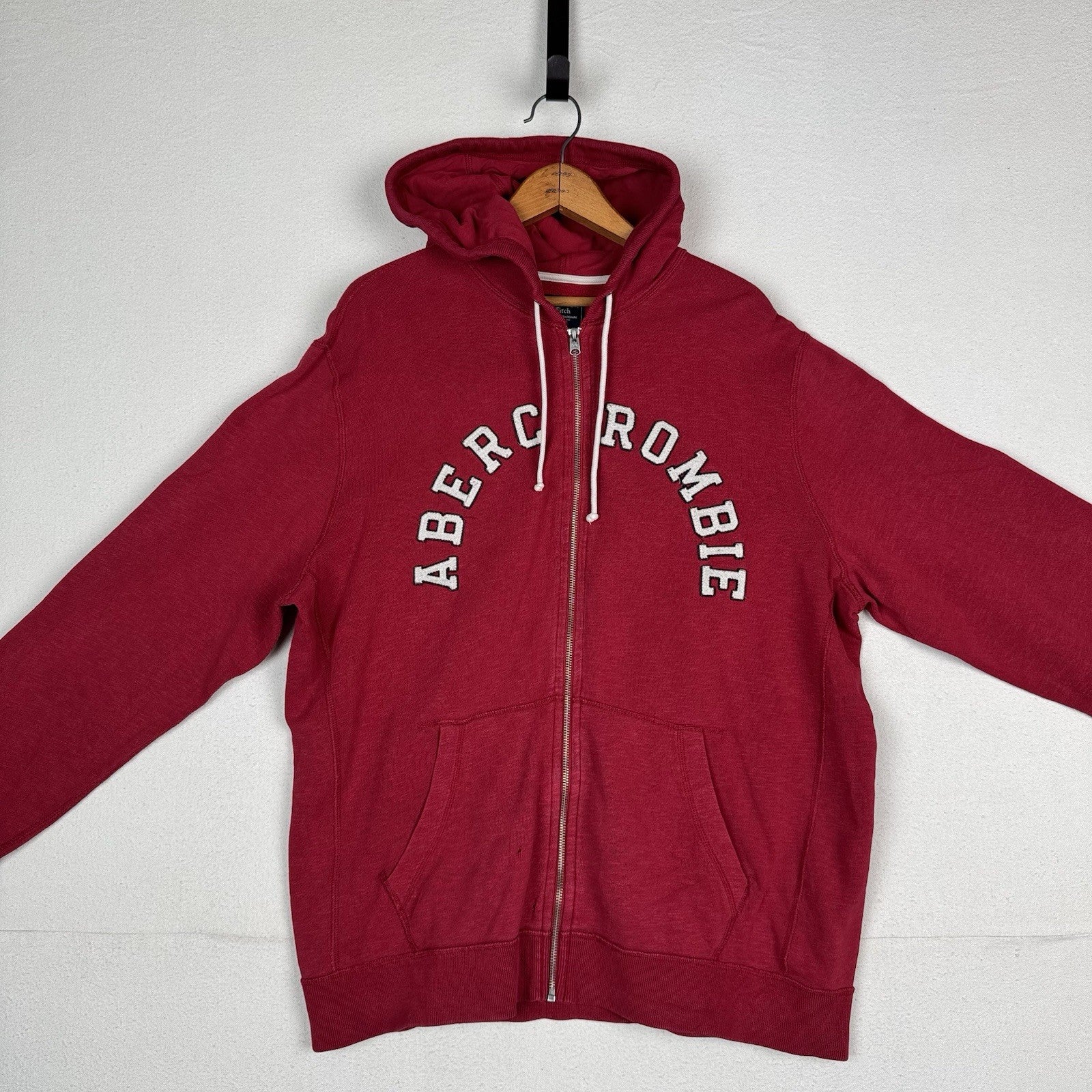 Abercrombie & Fitch A&F Spellout Hoodie Men’s XL Red Jacket Full Zip *Read