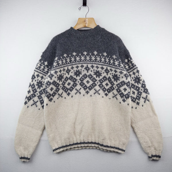 90’s Vintage J Crew Oarsman Wool Sweater Men’s M Fair Isle Chunky Gray Cream