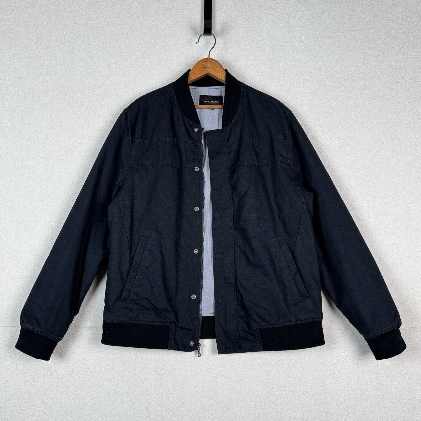 Banana Republic Men's Large Batted Navy Heavyweight Zip Up Bomber Jacket