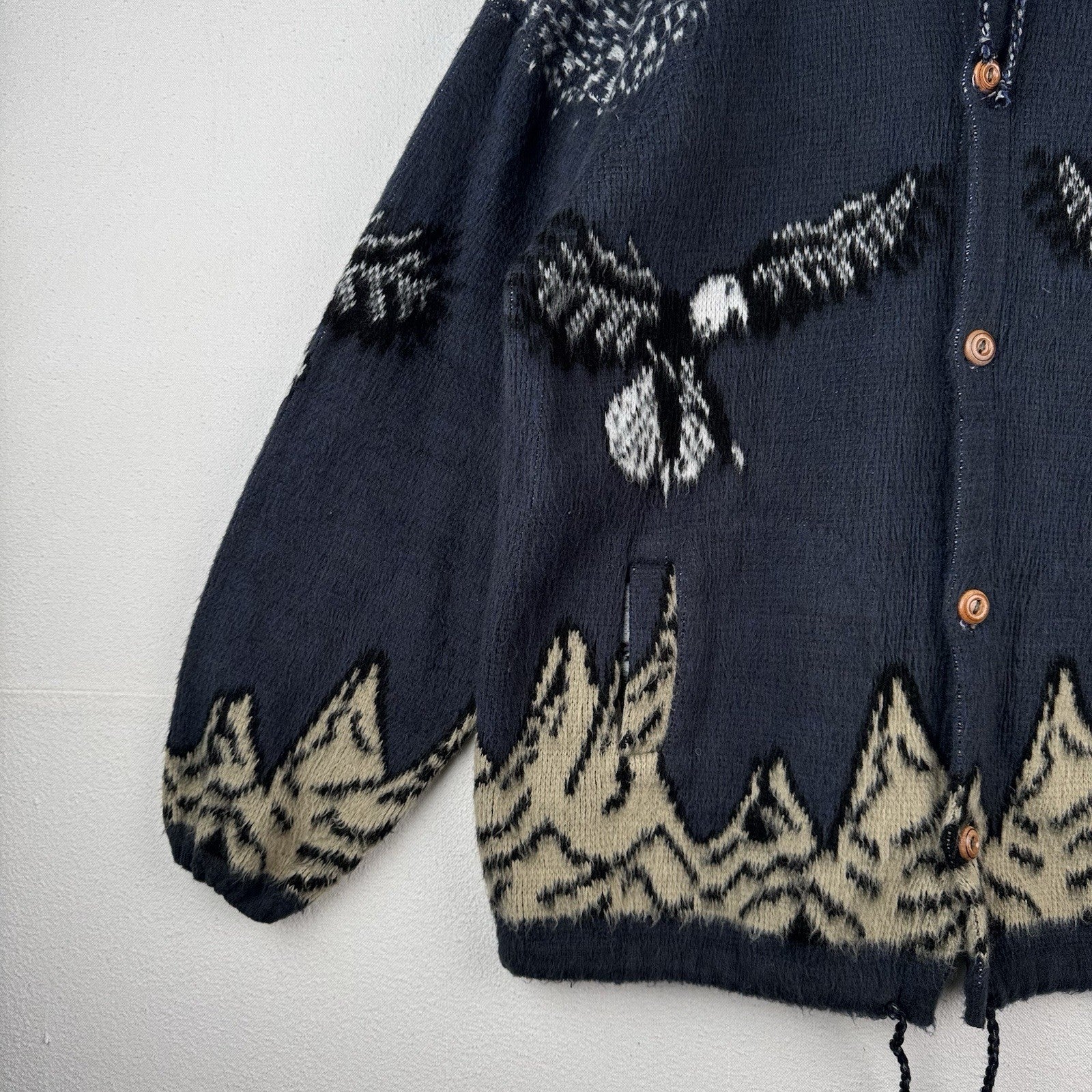 Puruhua Handmade Men’s L Full Zip Acrylic Eagles Mountains Hood Sweater Ecuador