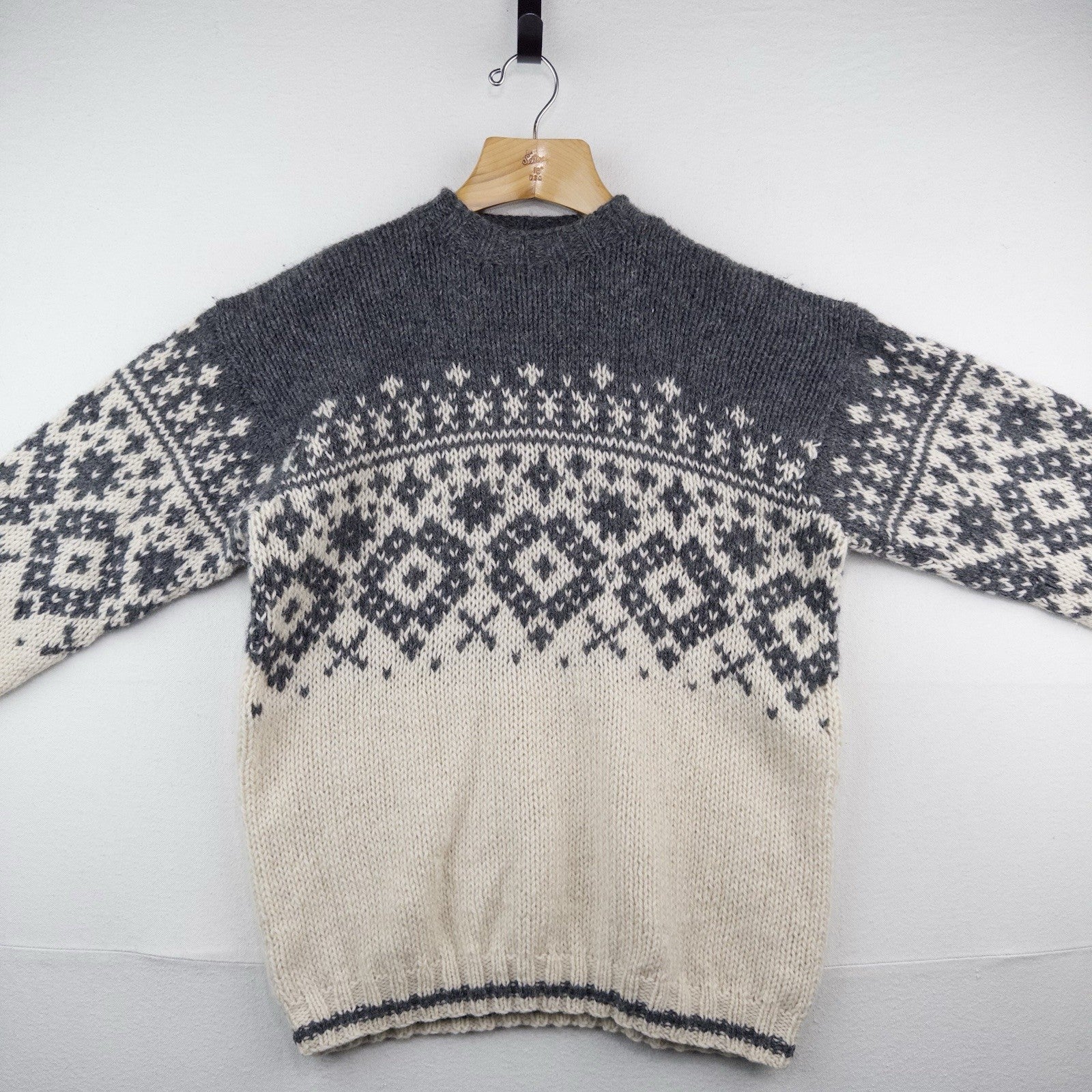 90’s Vintage J Crew Oarsman Wool Sweater Men’s M Fair Isle Chunky Gray Cream