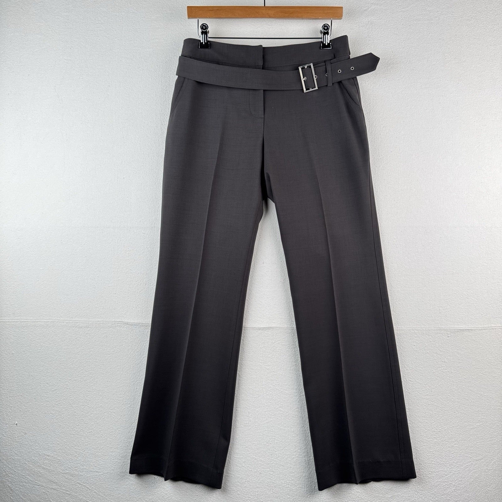 Anne Klein Women’s 6 Belted Pant Suit Two Piece Set Gray Brown Leg=9.5”
