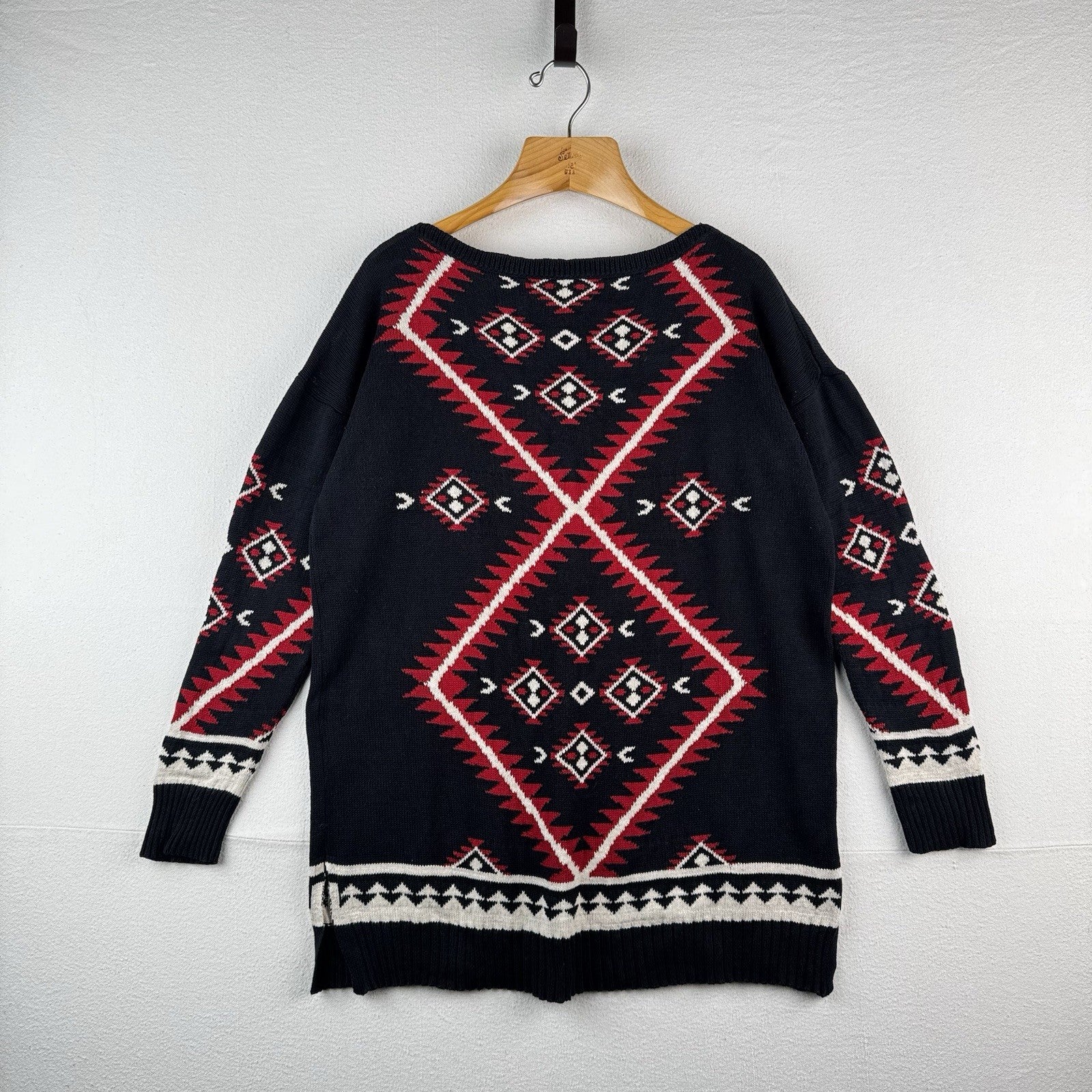 Ralph Lauren Women’s Large Blue Red Southwestern Geometric Tunic Sweater Cotton