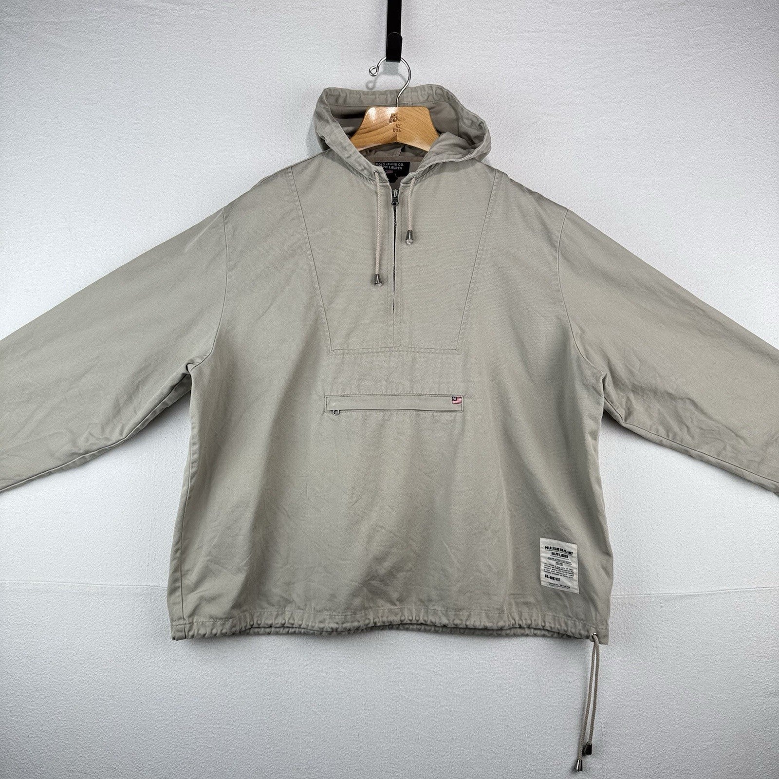 Vintage Polo Jeans Co Ralph Lauren Anorak Hoodie Mens L Tan Beige Jacket *Read