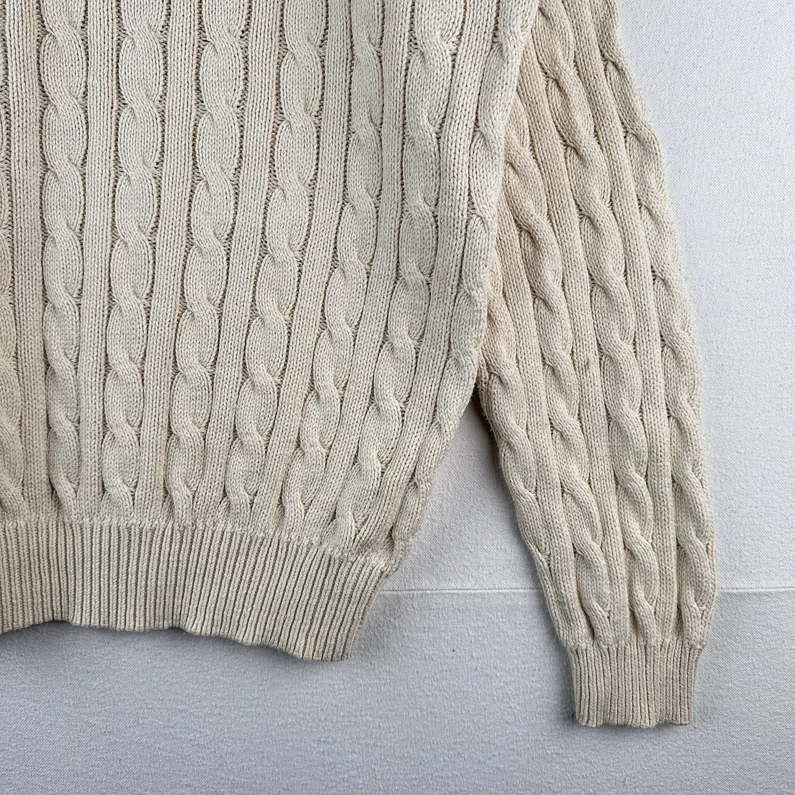 Vintage Polo Ralph Lauren Mens XL Cream Collared Cable Knit Sweater Pima Cotton