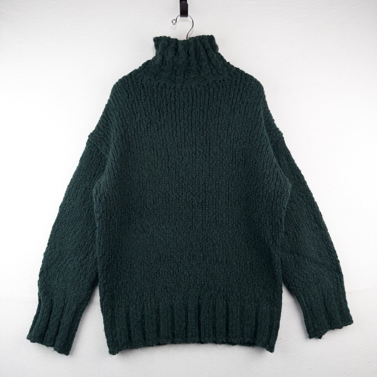 J. Crew Women's L-XL Wool/Alpaca Forest Green Oversized Turtleneck Sweater