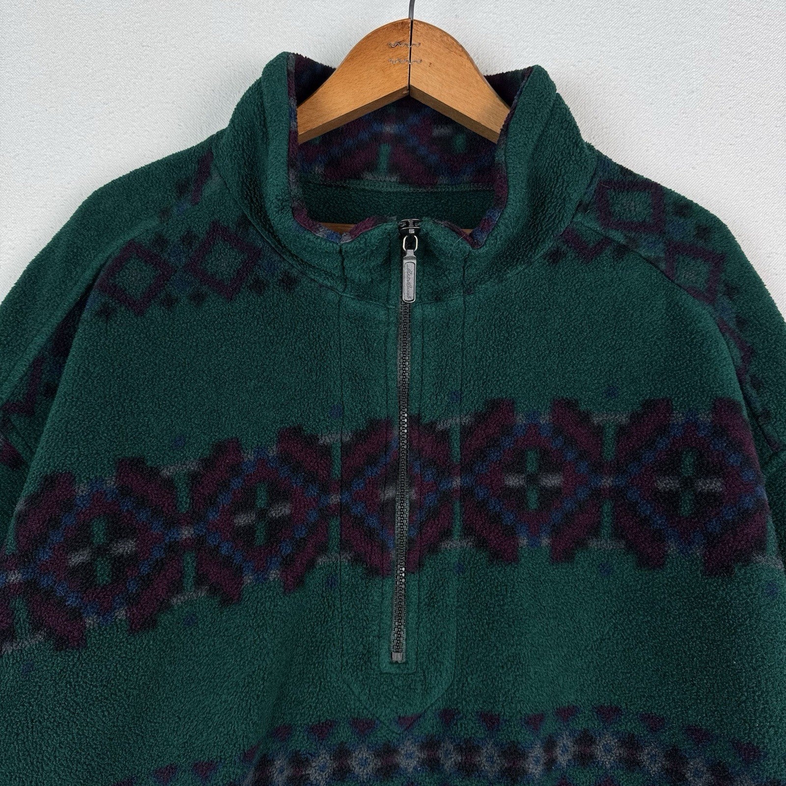 Vtg Eddie Bauer Fleece 1/4 Zip Pullover Jacket Ski Aztec Navajo Green 90's XL T