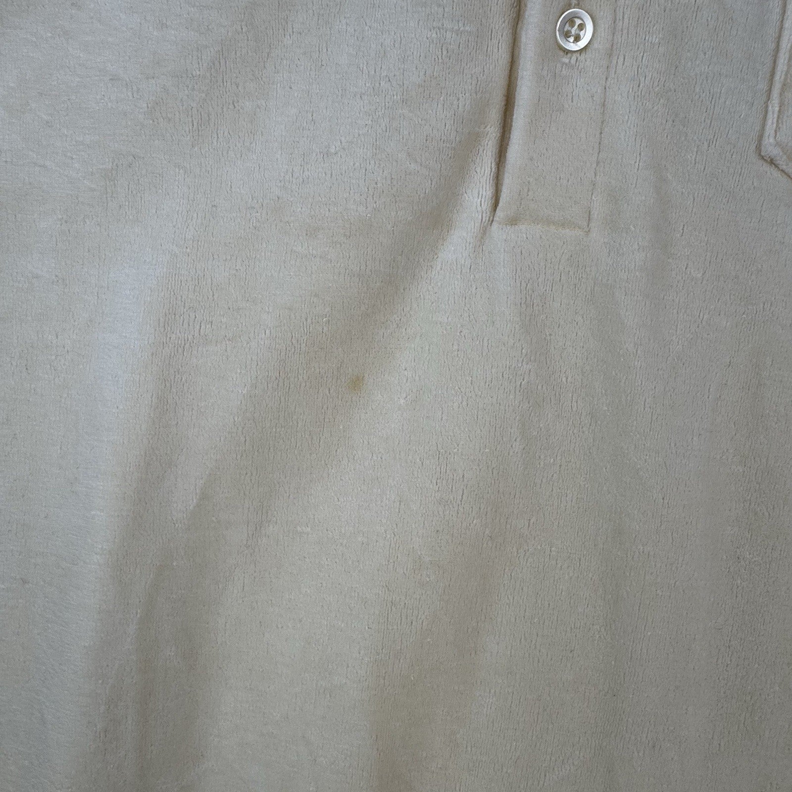 60-70s Vtg Van Heuson Wimbledon Velour Mens L Long Sleeve Polo Shirt Cream *Read