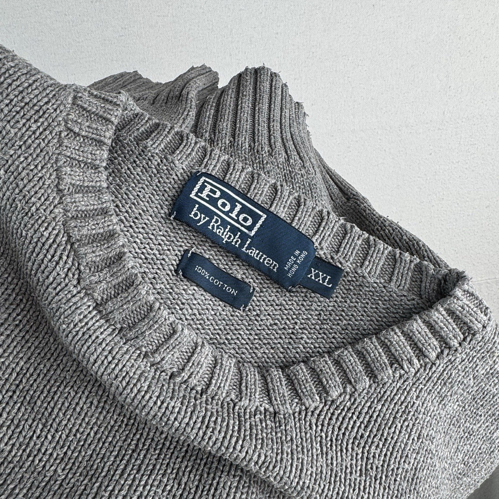 90’s Vintage Polo Ralph Lauren Knit Sweater Men’s 2XL Gray Cotton Crew Neck