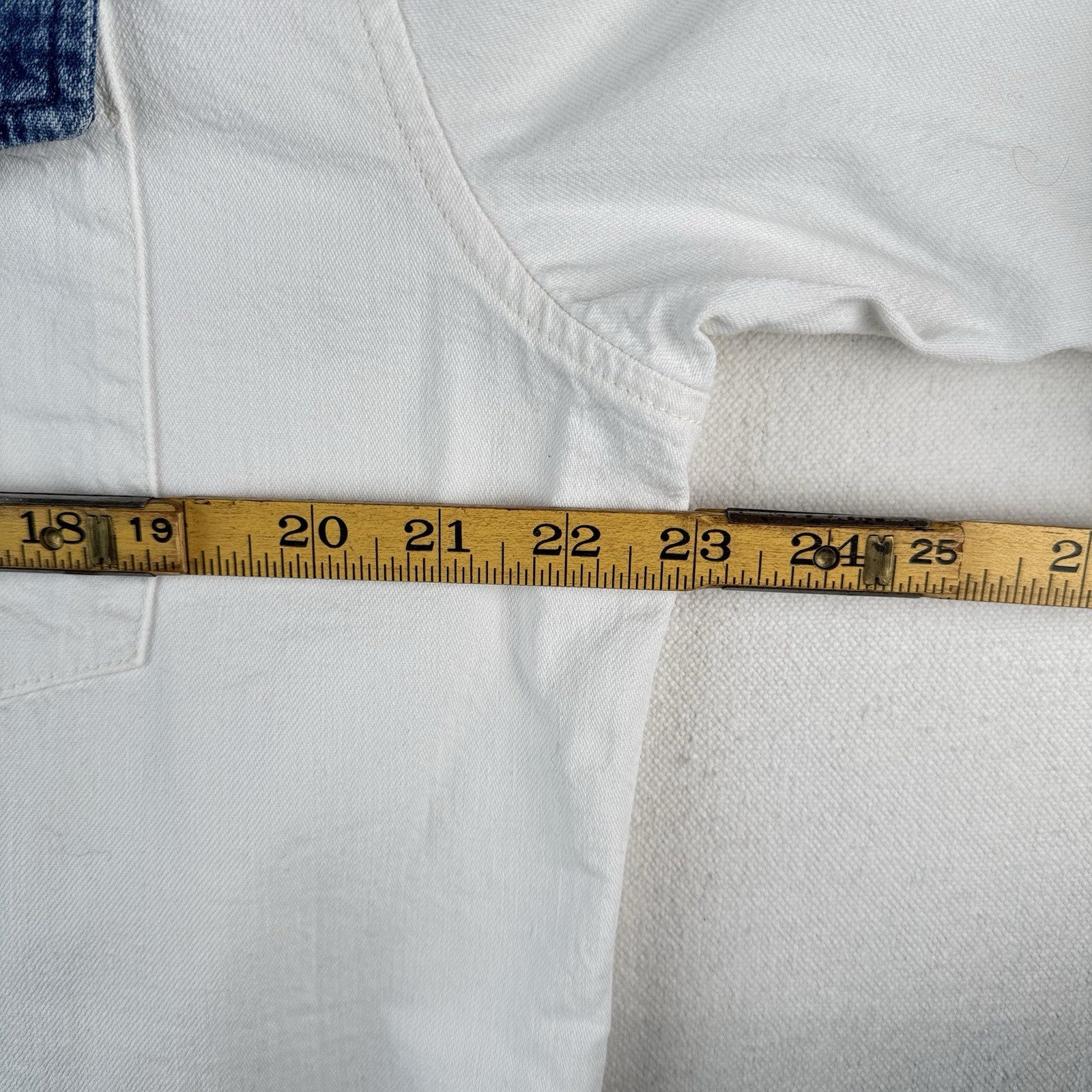 Mother Denim Tycoon TwoTone Western Shirt White Denim Pearl Snap Large USA *Read