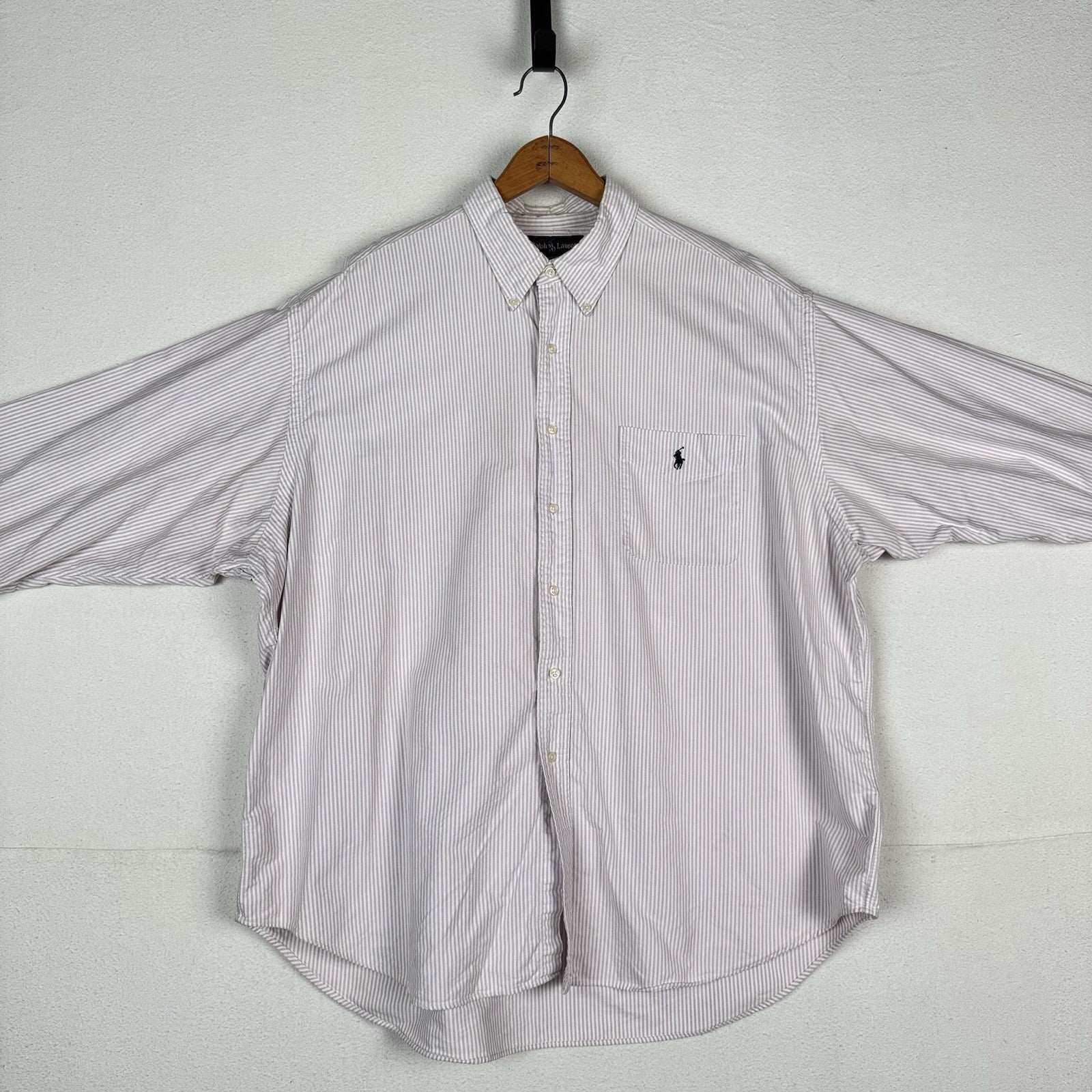 Vtg Polo Ralph Lauren University Big Shirt Fit Mens Purple Striped Oxford 2XL