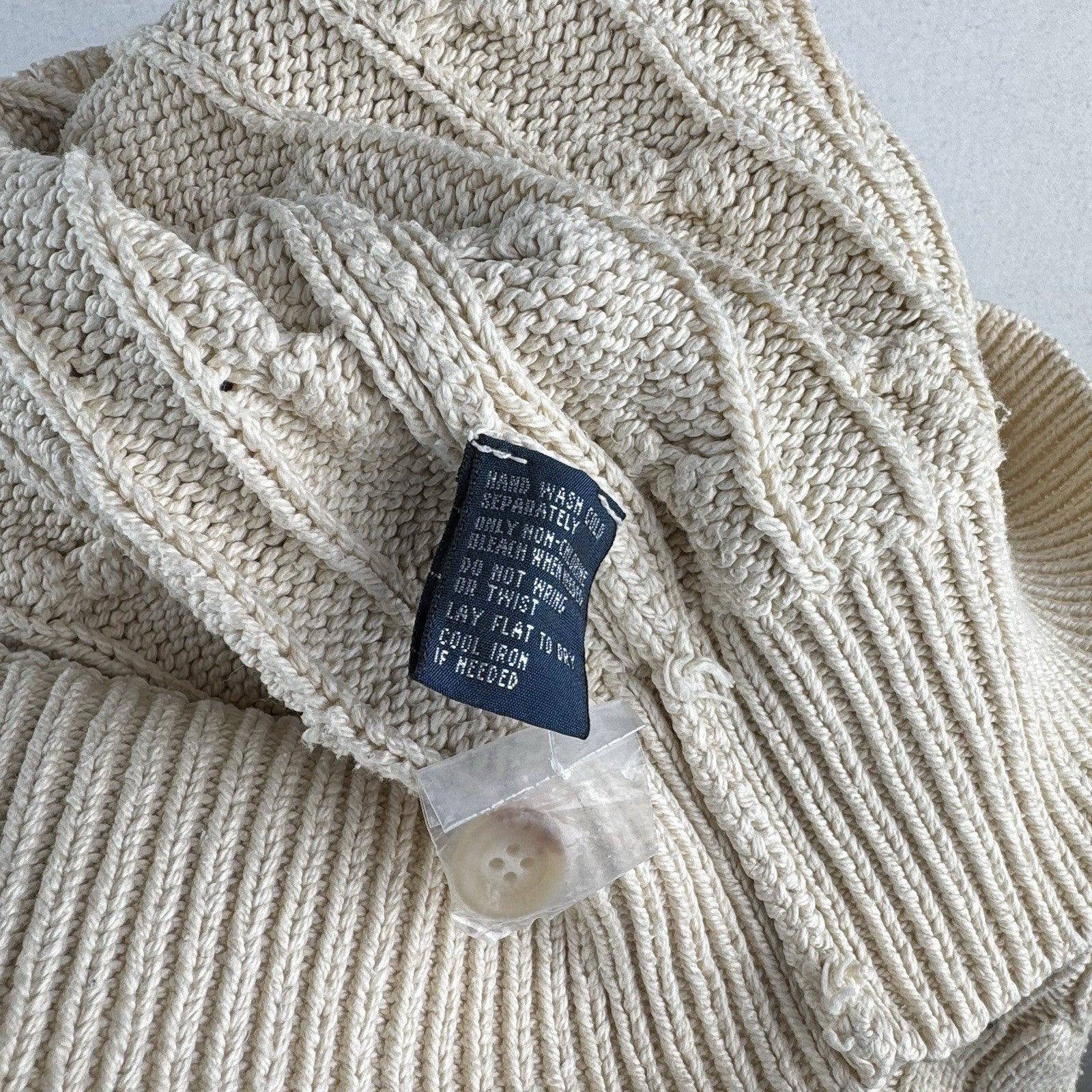 Vintage Polo Ralph Lauren Mens XL Cream Collared Cable Knit Sweater Pima Cotton