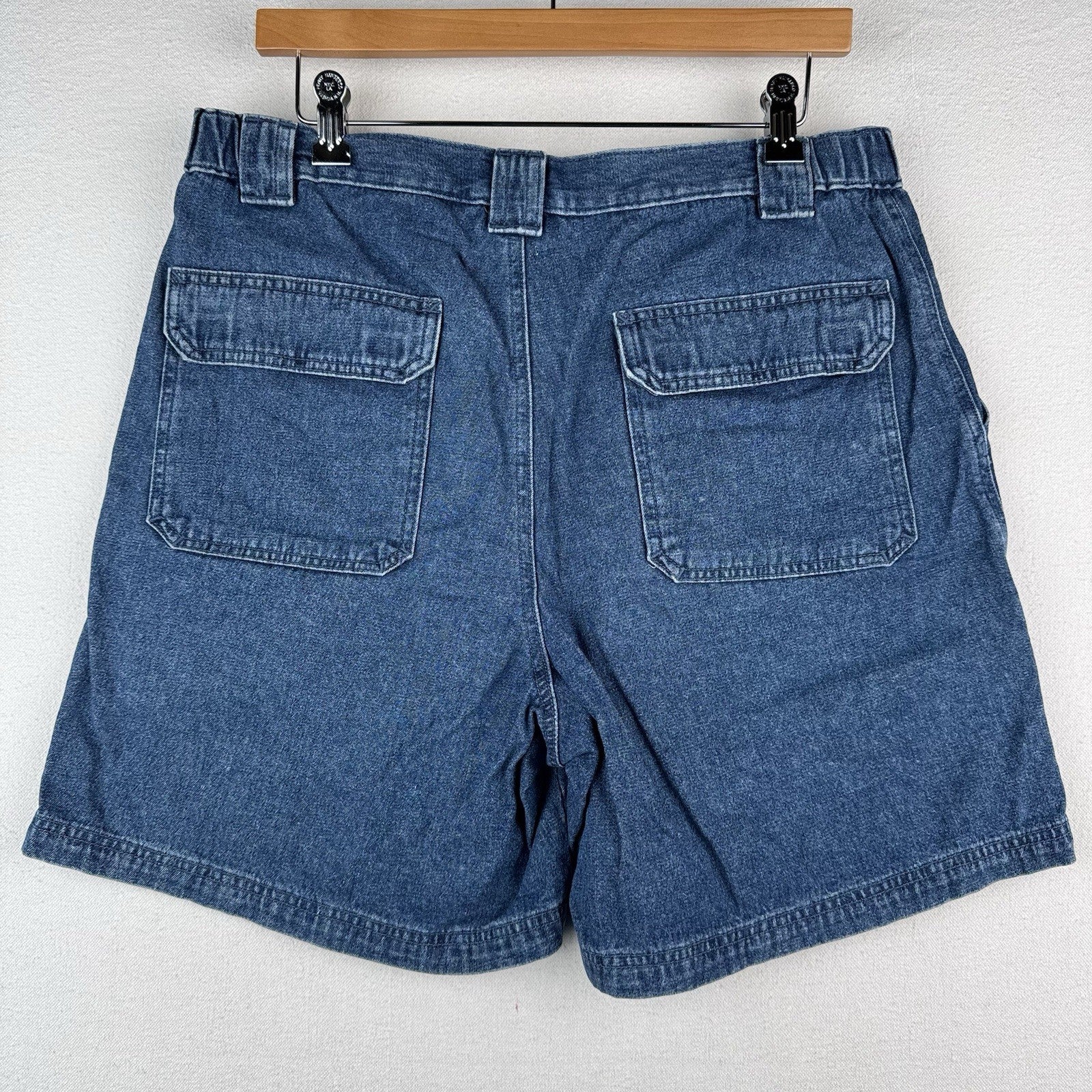 Vtg Croft & Barrow Denim Cargo Safari Pocket Shorts Mens 34x6 Blue Elastic Waist