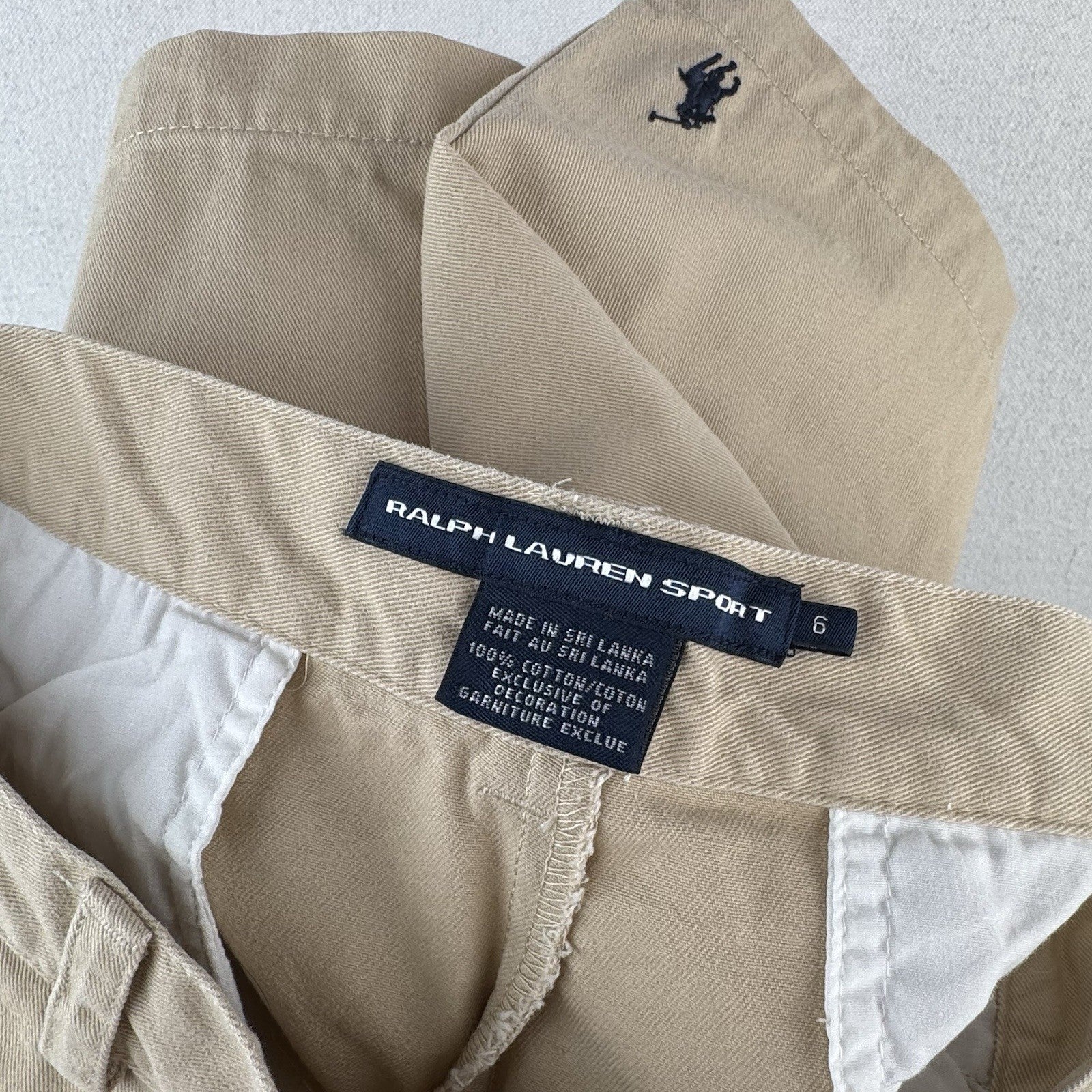 Ralph Lauren Sport Shorts Women’s 6 Tan Khaki Twill Embroidered Blue Pony