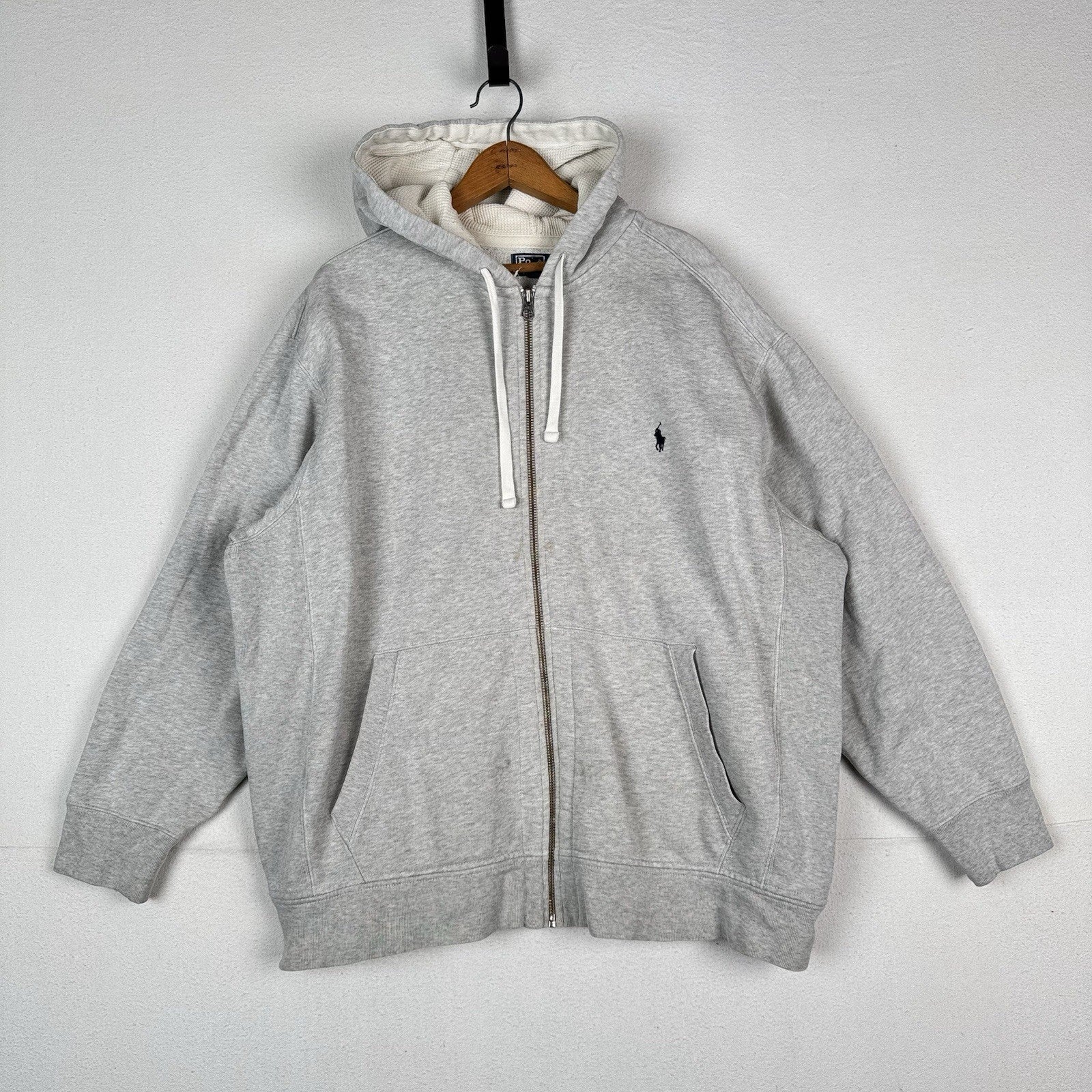 Vtg Polo Ralph Lauren Thermal Hoodie Men’s 2XB Full Zip Gray Sweatshirt *Read