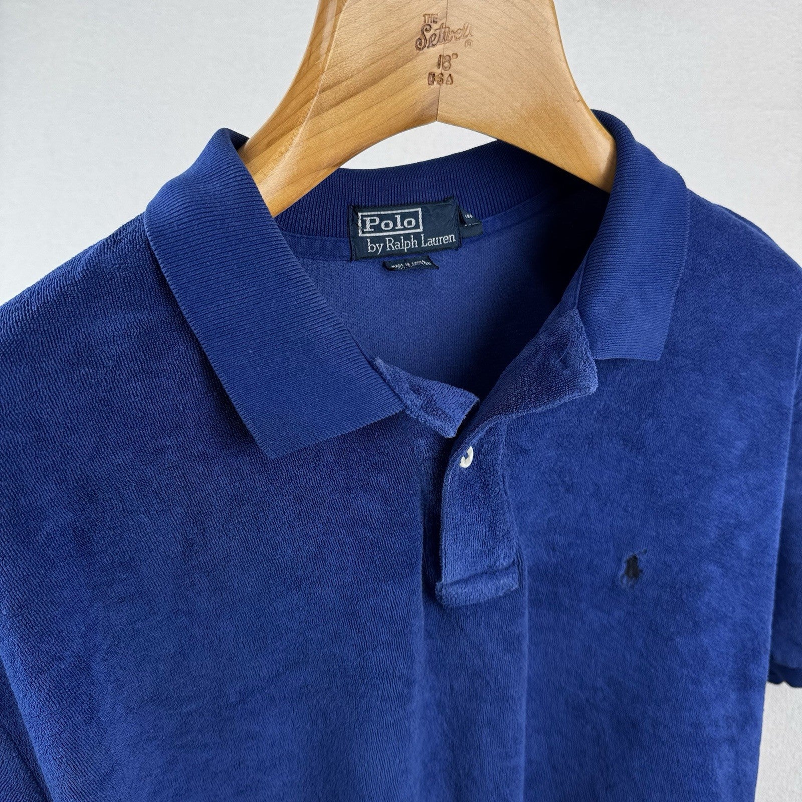 90’s Vtg Polo Ralph Lauren Terry Cloth Shirt Mens XL Blue Pool Resort Cabana