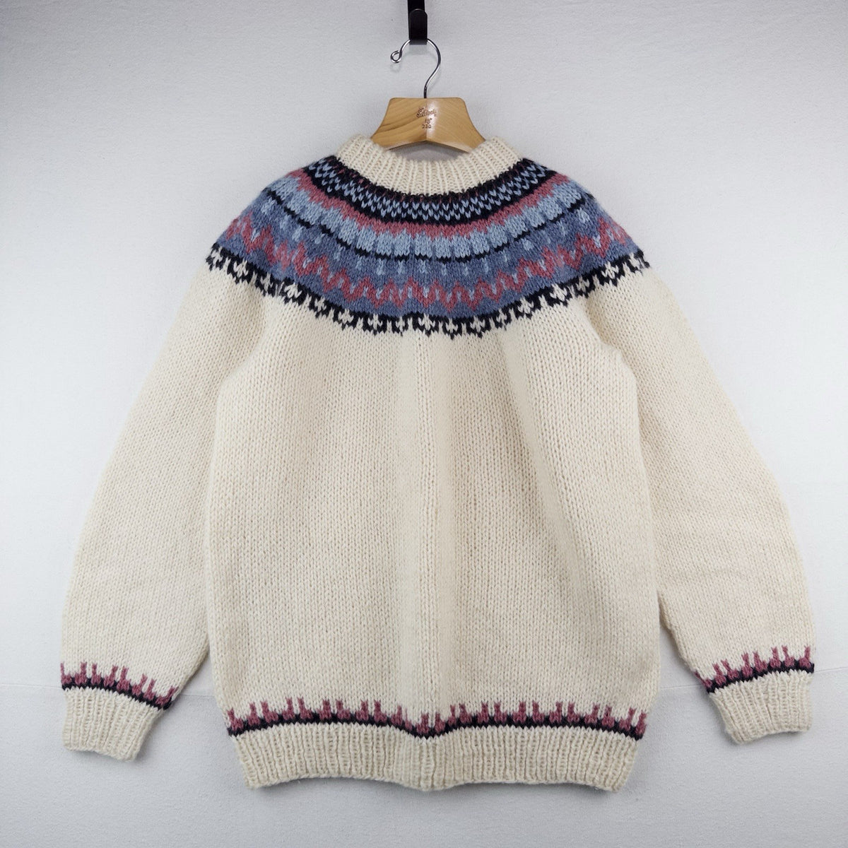 80’s Vtg Stockholm Fair Isle Nordic Yoke Wool Sweater Chunky Denmark Knit Large