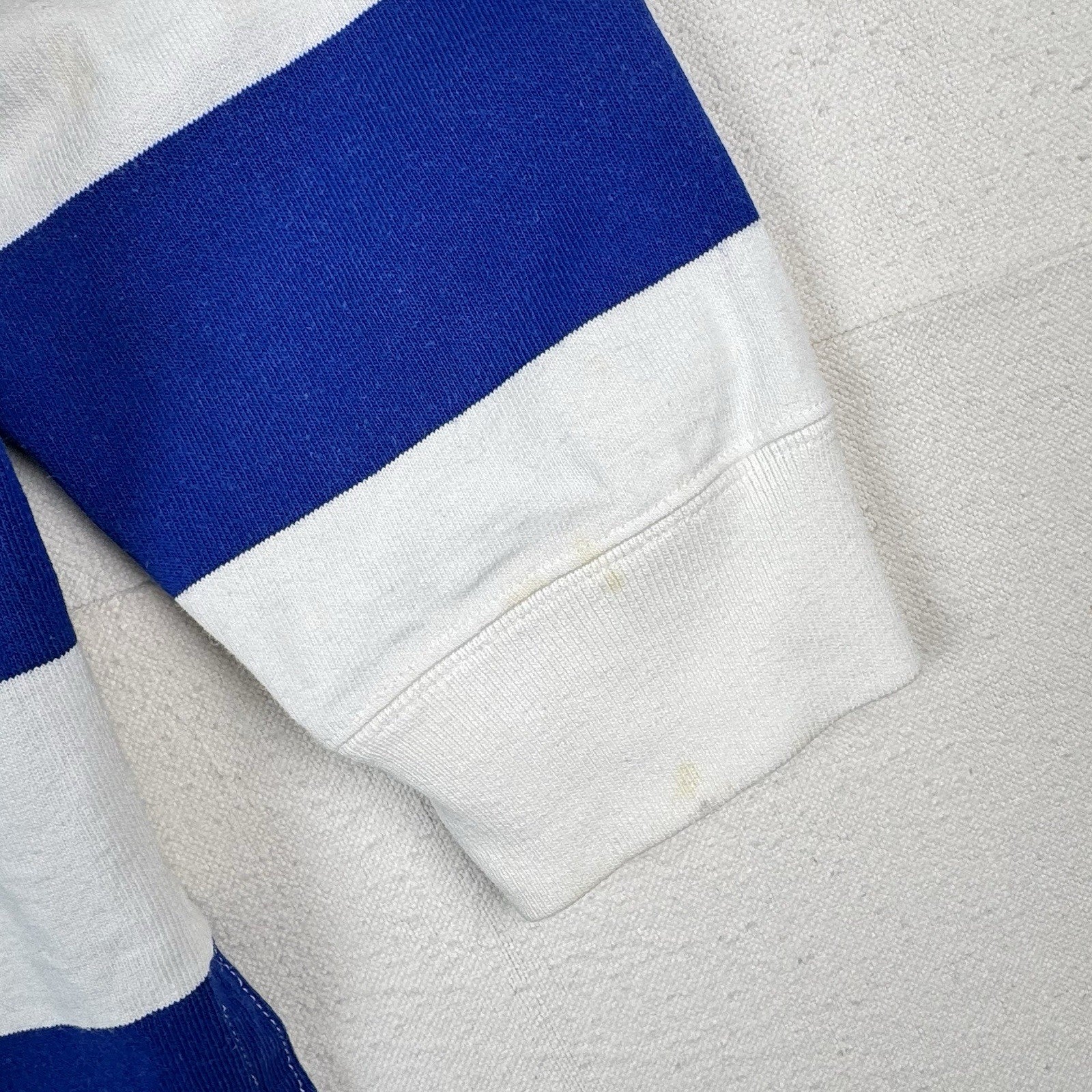 90’s Vintage Polo Ralph Lauren Rugby Shirt Mens Large Blue White Striped *Read