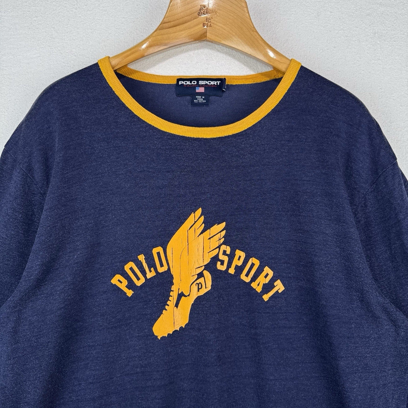 Polo Sport Ralph Lauren P Wing Worn In Ringer T-shirt Long Sleeve Navy Gold XL