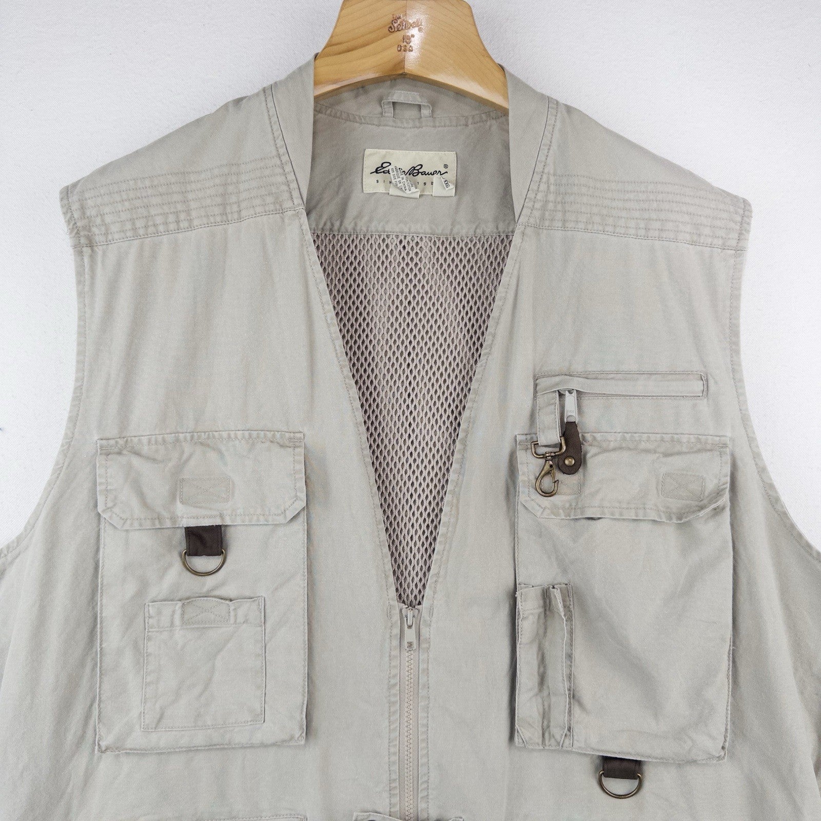 90’s Vtg Eddie Bauer Vest Men’s 2XLT Beige Fishing Jacket Hunting Cargo *Read