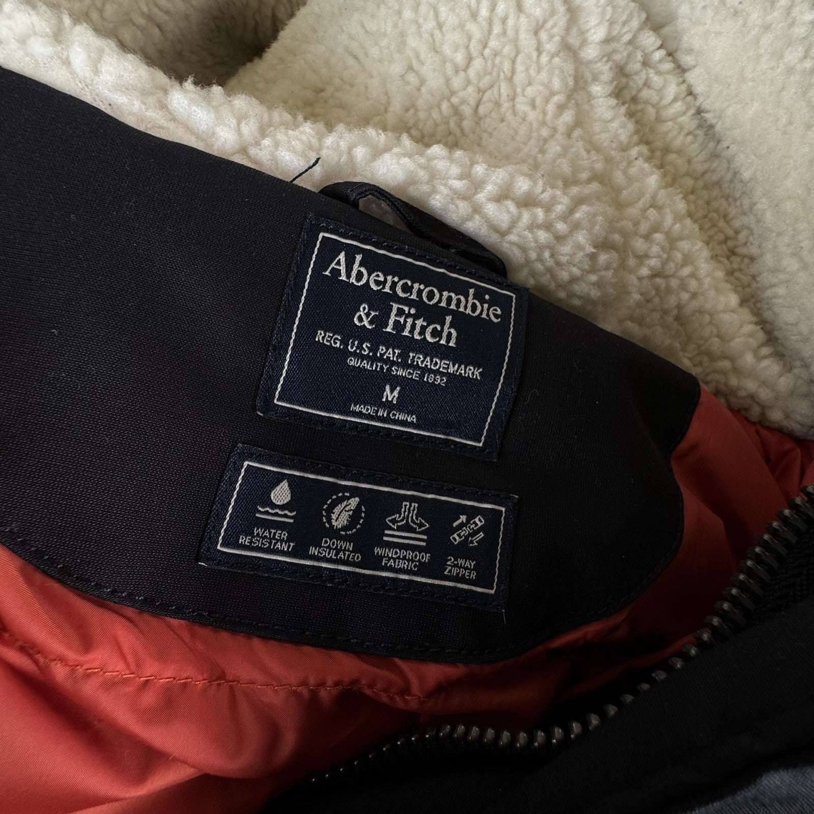 Abercrombie & Fitch Water Resistant Down Lined Black Parka Men’s M *No Hood Fur*