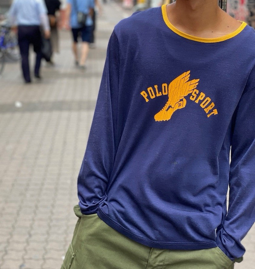 Polo Sport Ralph Lauren P Wing Worn In Ringer T-shirt Long Sleeve Navy Gold XL