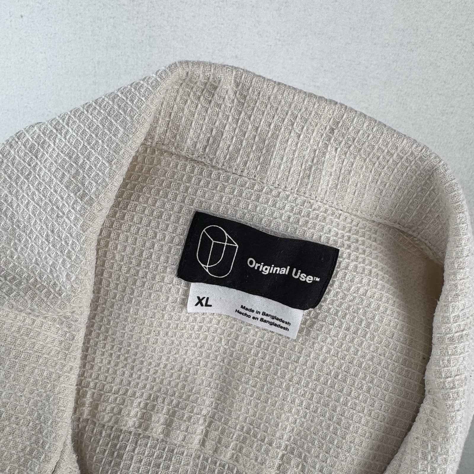 Original Use Waffle Knit Cream Men’s XL Camp Collar Button Up Resort Shirt