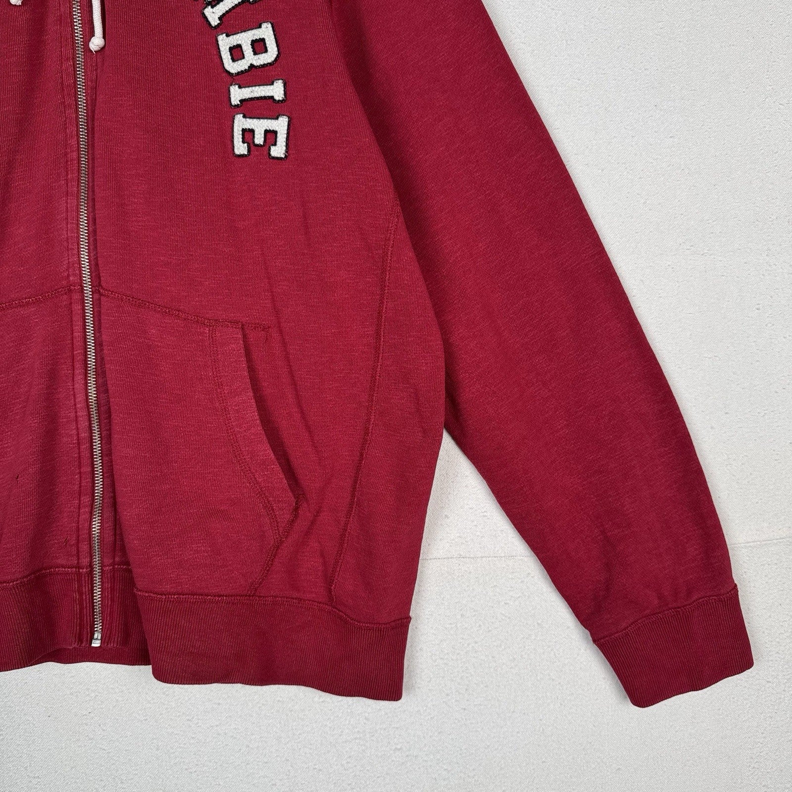 Abercrombie & Fitch A&F Spellout Hoodie Men’s XL Red Jacket Full Zip *Read