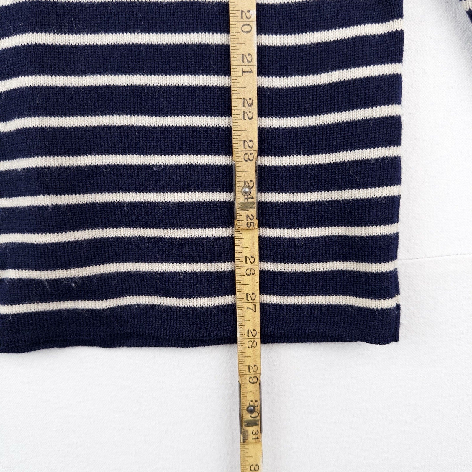 70’s Saint James Wool Sweater Bretone Stripe Button Shoulder Made France Blue M