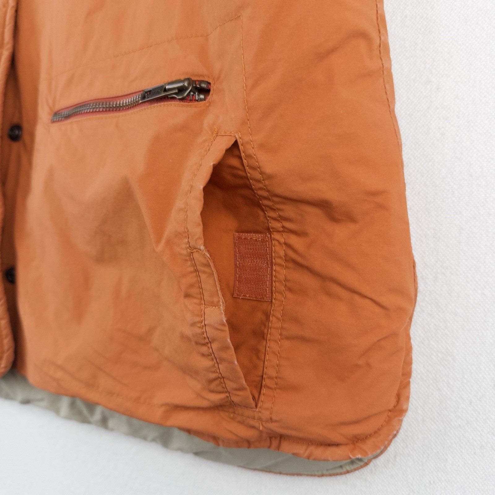 J.Crew Puffer Vest Full Zip Orange Women’s Large Hidden Hood Snaps