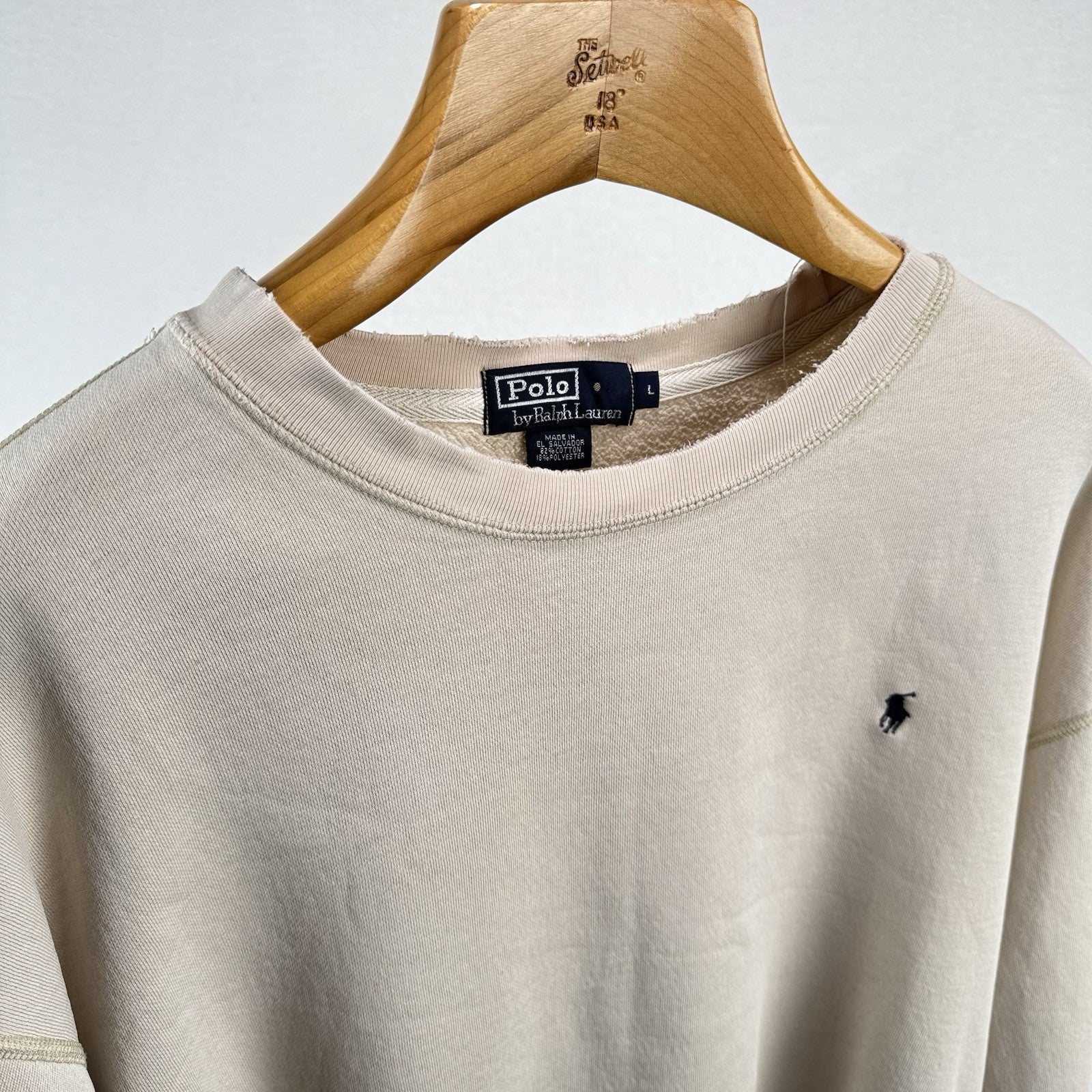 90’s Vintage Polo Ralph Lauren Men’s L Crewneck Sweatshirt Tan *Distressed