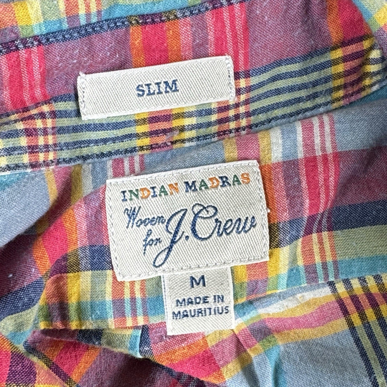 J. Crew Mens Medium Slim Fit Indian Madras Plaid Button Down Shirt Long Sleeve