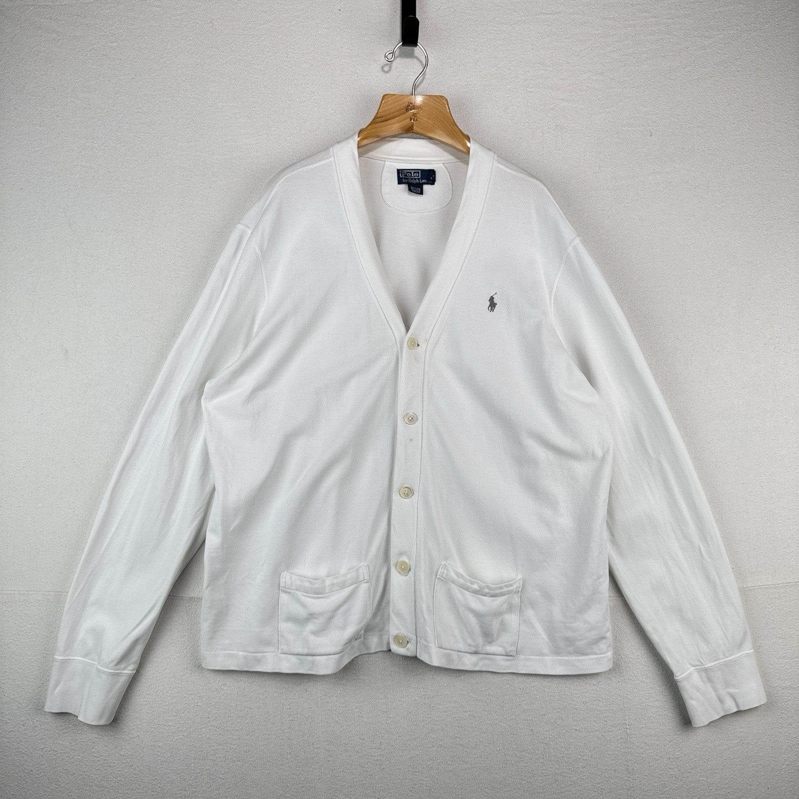 90’s Vtg Polo Ralph Lauren Men’s 2XL Cardigan Sweater White Lightweight Cotton