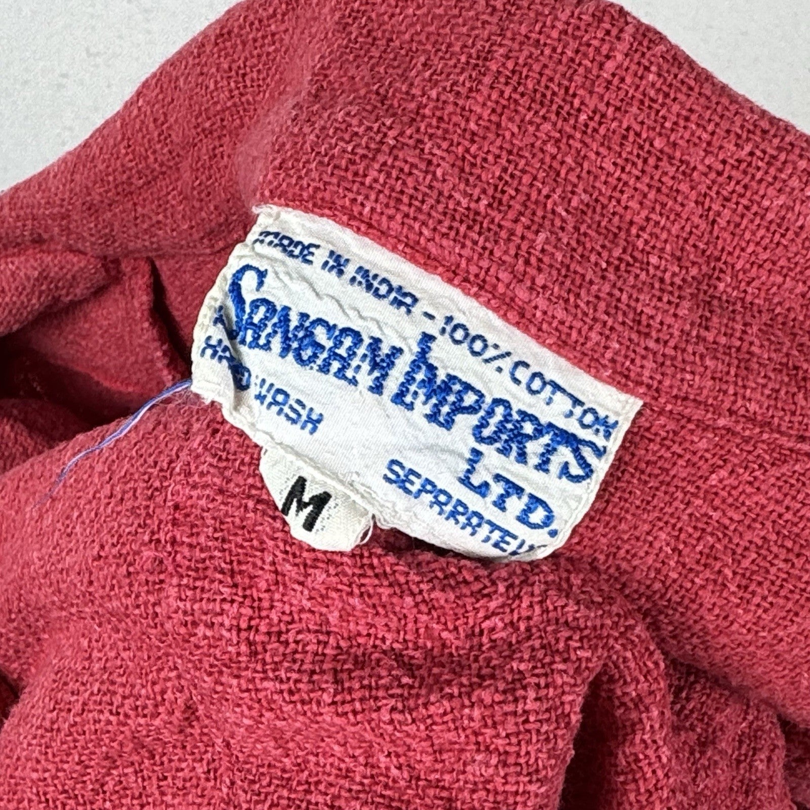 Vintage 70’s Sangam Imports Resort Shirt Button Up Red Sz M 100% Cotton Cottage