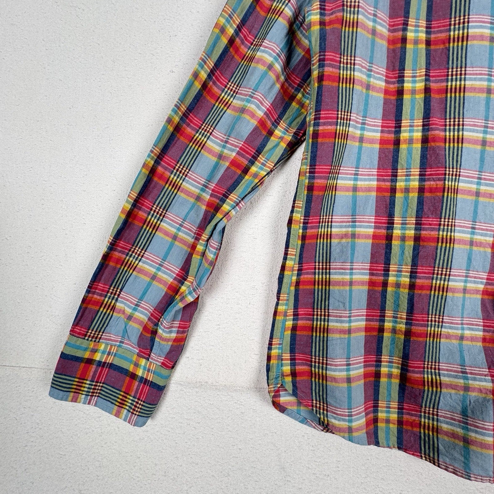 J. Crew Mens Medium Slim Fit Indian Madras Plaid Button Down Shirt Long Sleeve