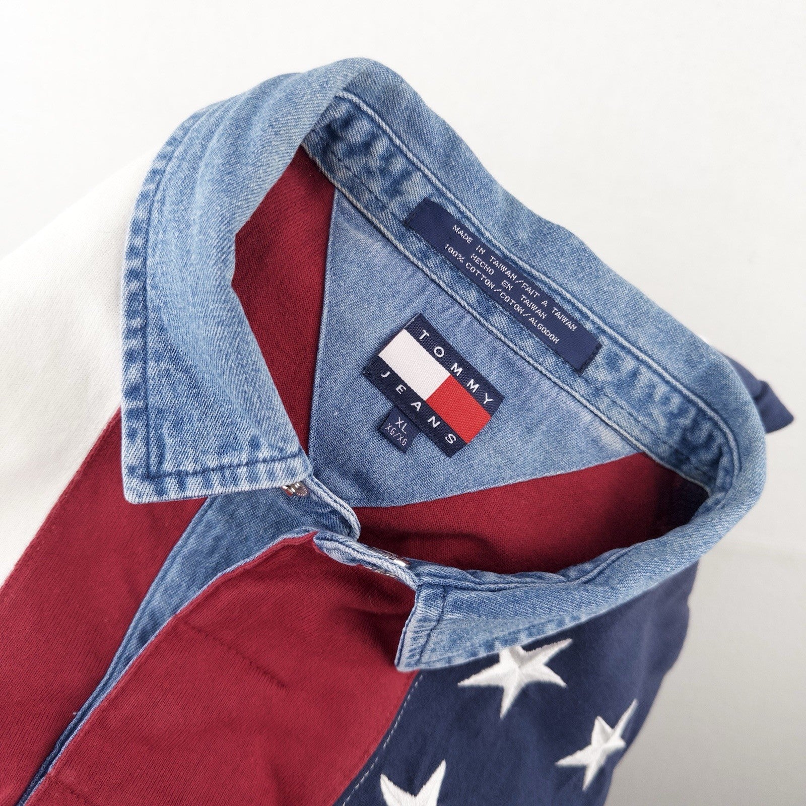 90s Vtg Tommy Hilfiger Rugby Polo Shirt Stars Stripes USA American Flag XL