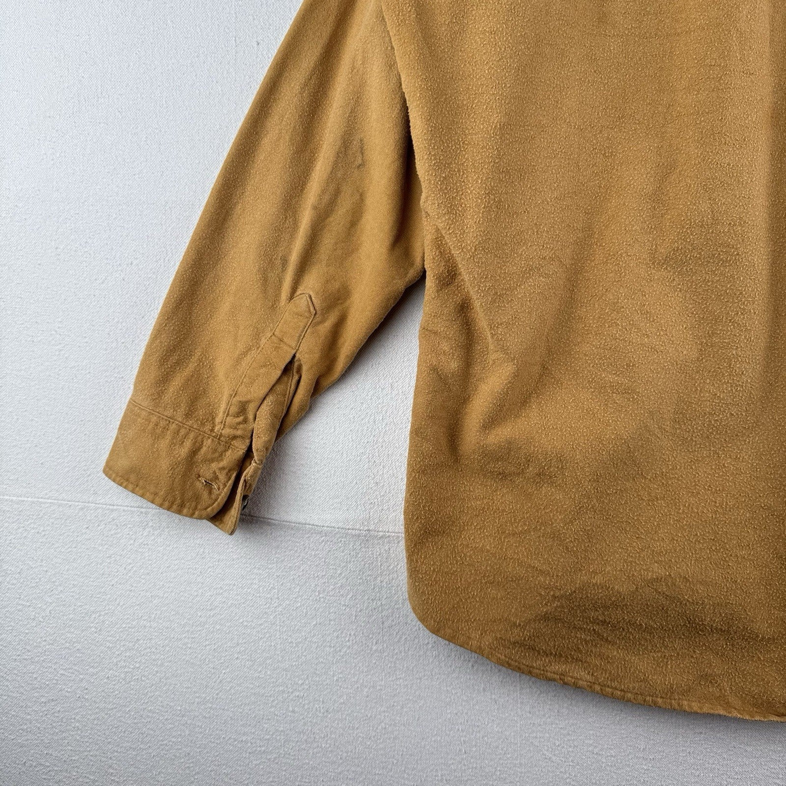 80’s Vtg OshKosh Bgosh Shirt Mens L Camel Tan Chamois Flannel Button USA Made