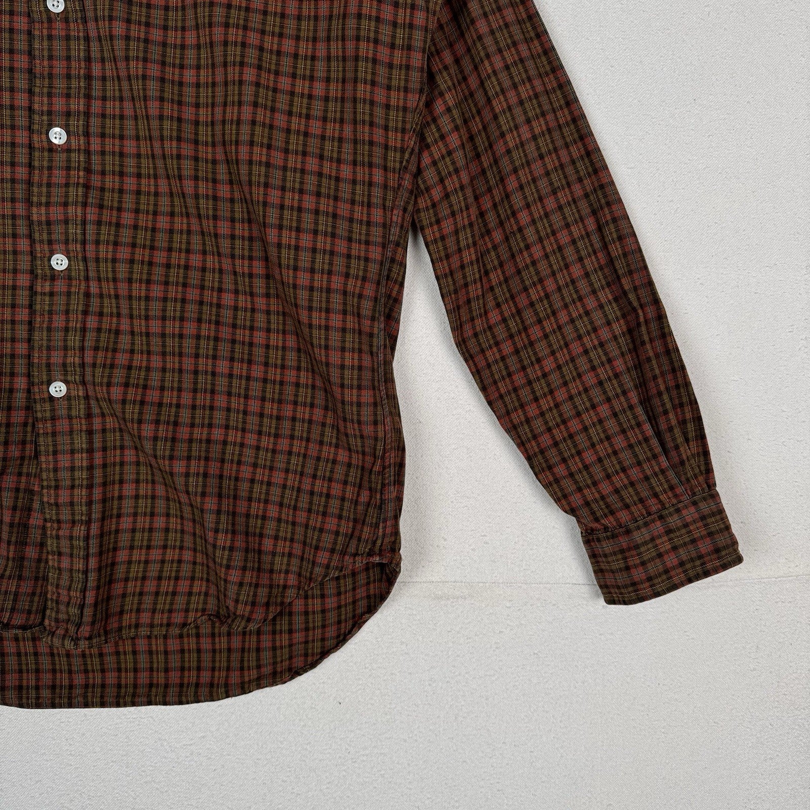 Vintage Ralph Lauren Classic Fit Mens S Plaid Check Cotton L/S Shirt Red Yellow